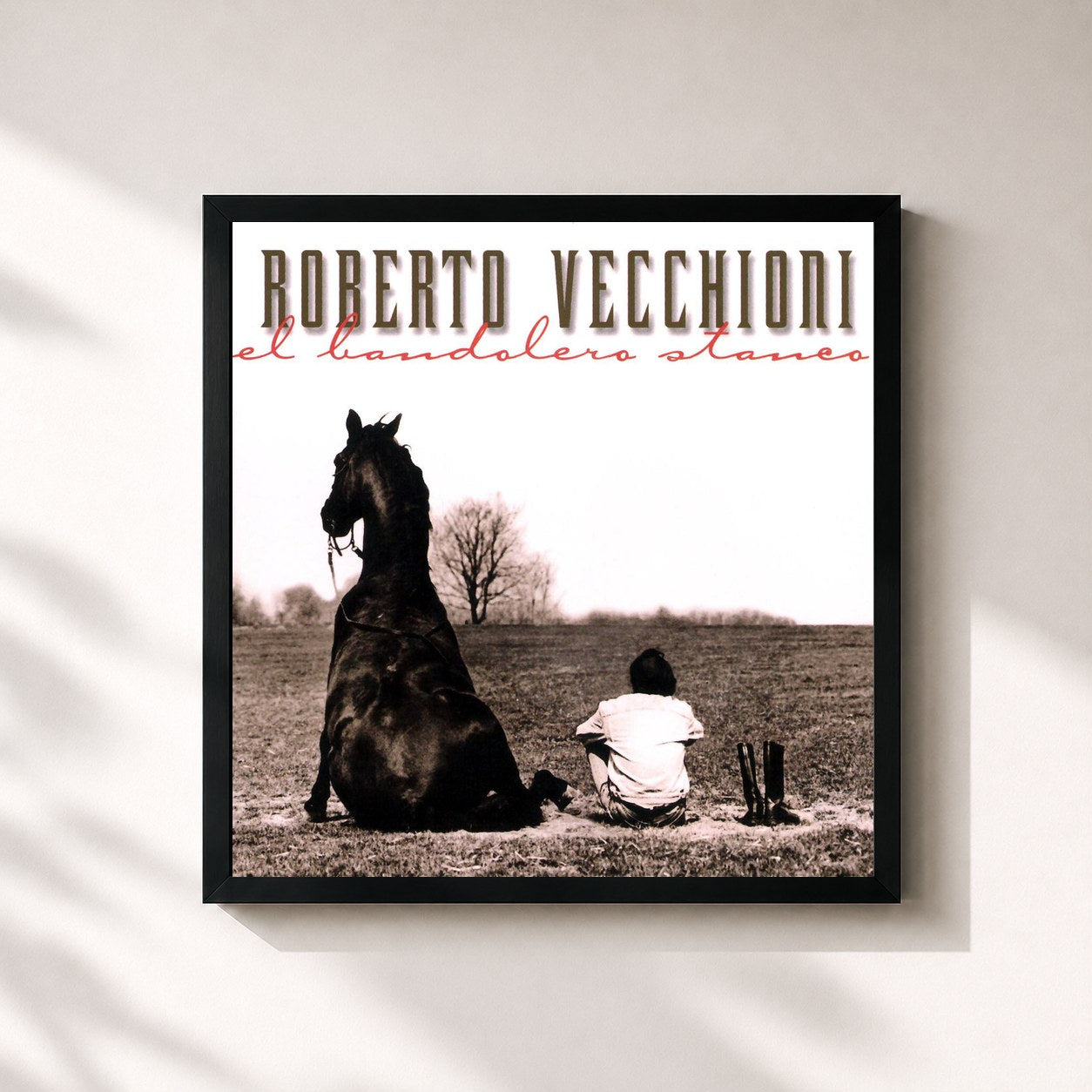 #noir Tableau carré de l'album El Bandolero Stanco de Roberto Vecchioni, cadre noir 32x32 cm