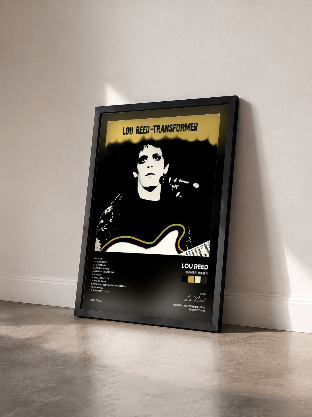 #noir Tableau de l'album Transformer de Lou Reed vu de trois quarts, cadre noir