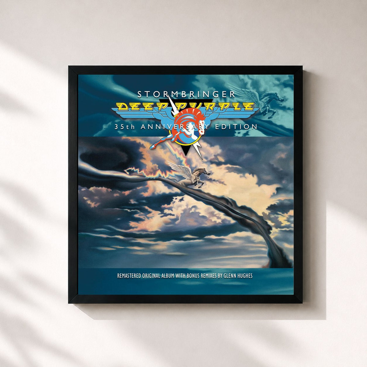 #noir Tableau carré de l'album Stormbringer (Remastered) de Deep Purple, cadre noir 32x32 cm