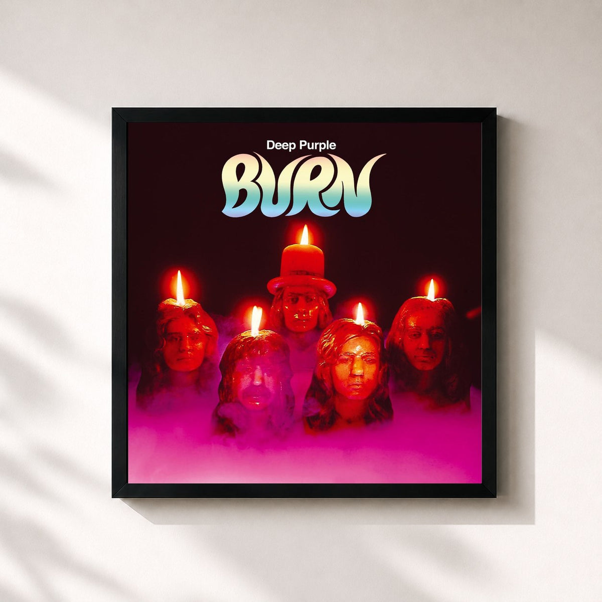 #noir Tableau carré de l'album Burn (30th Anniversary Edition) de Deep Purple, cadre noir 32x32 cm