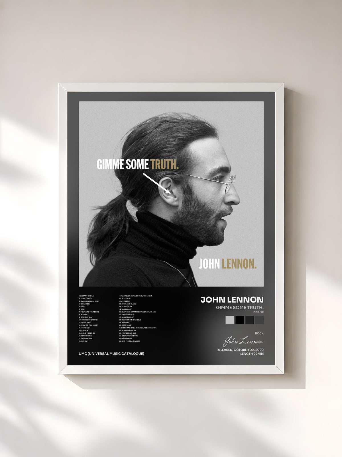 #blanc Tableau de l'album GIMME SOME TRUTH. (Deluxe) de John Lennon, cadre blanc, imprimé et encadré en France