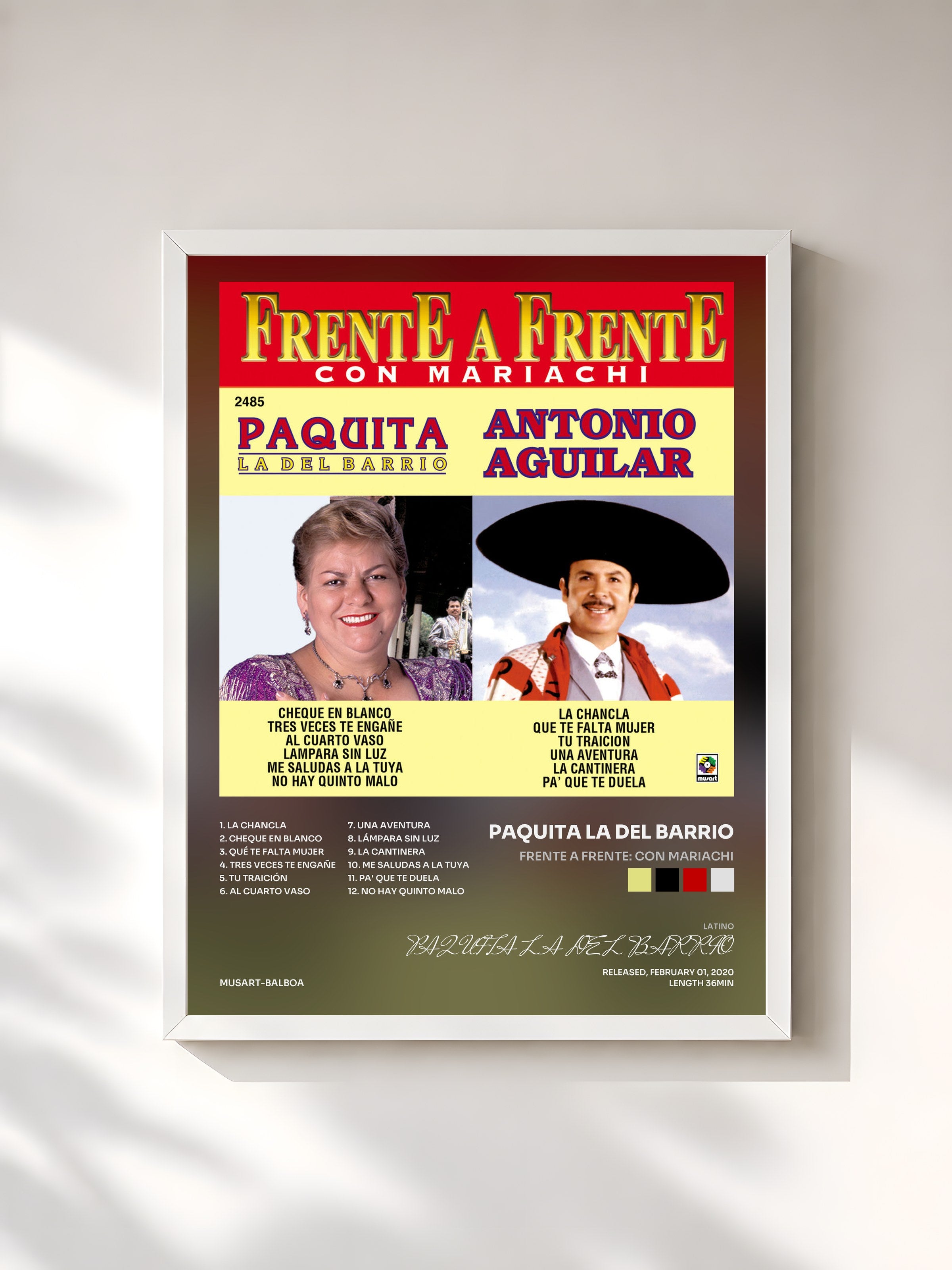 #blanc Tableau de l'album Frente A Frente: Con Mariachi de PAQUITA LA DEL BARRIO, cadre blanc, imprimé et encadré en France