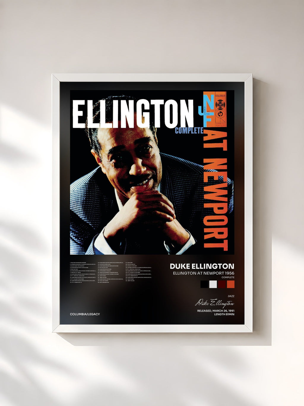 #blanc Tableau de l'album Ellington at Newport 1956 (Complete) de Duke Ellington, cadre blanc, imprimé et encadré en France