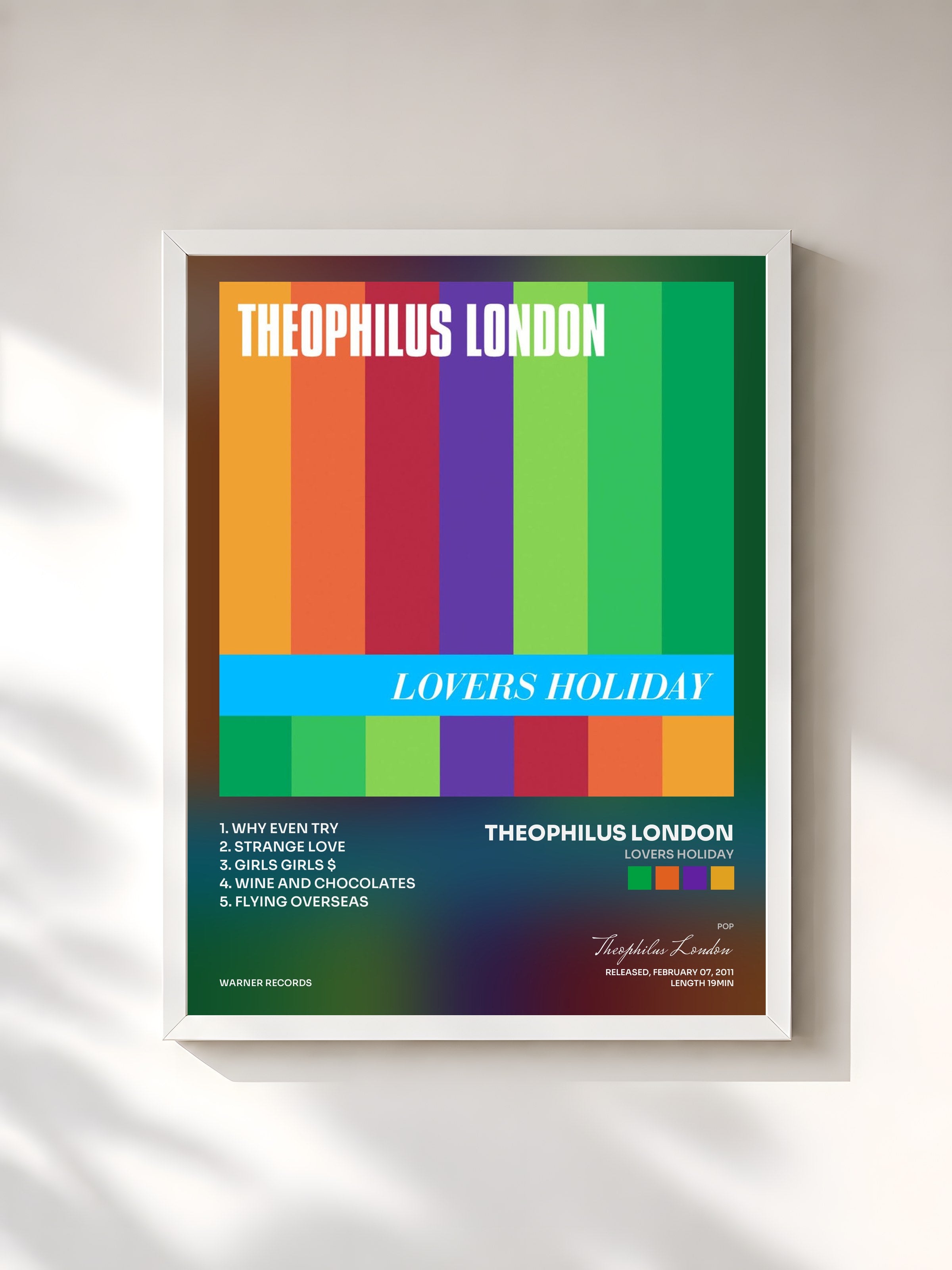 #blanc Tableau de l'album Lovers Holiday de Theophilus London, cadre blanc, imprimé et encadré en France