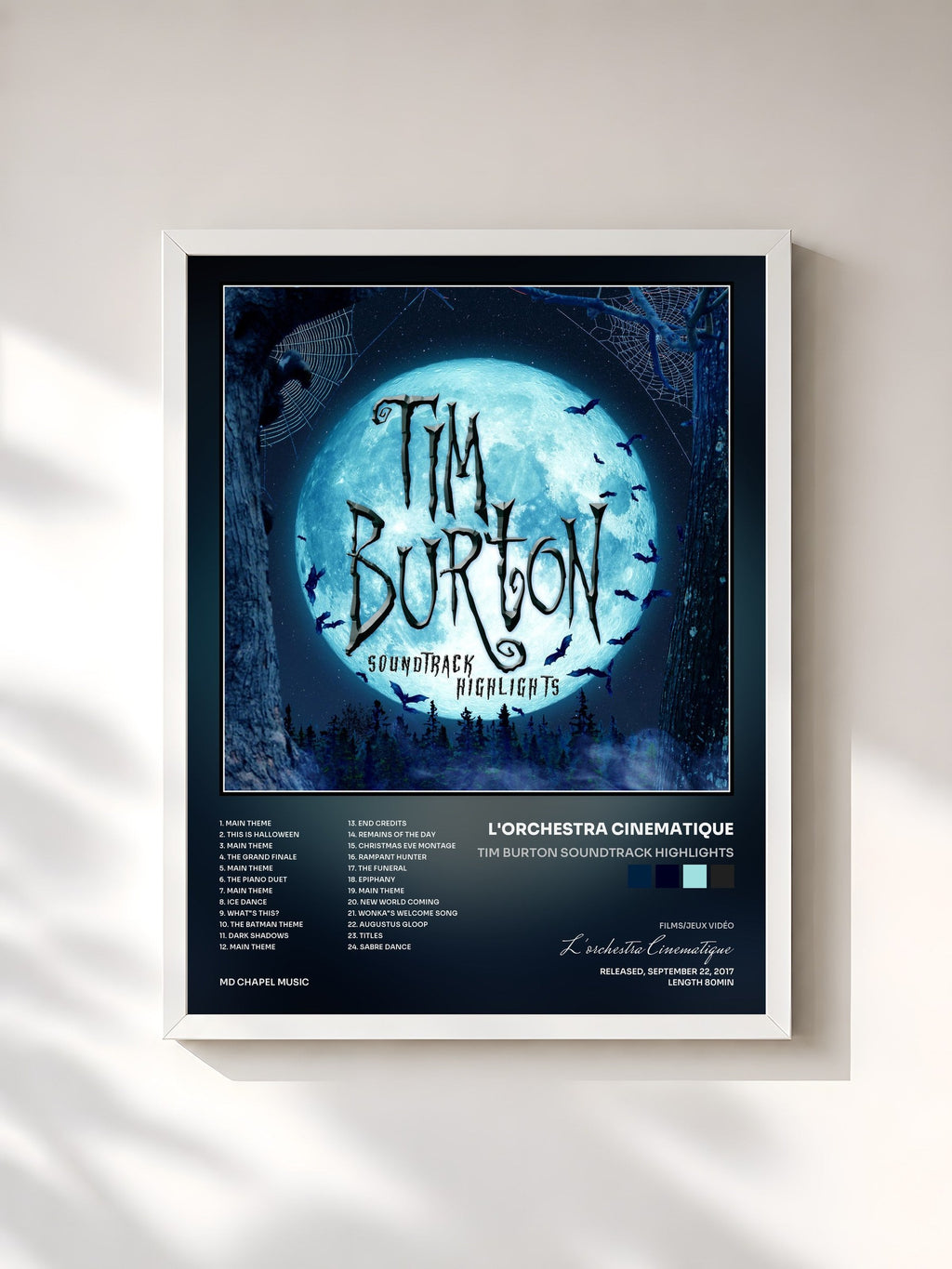 #blanc Tim Burton Soundtrack Highlights di L'orchestra Cinematique in stampa incorniciata, cornice bianca, stampata e incorniciata in Francia