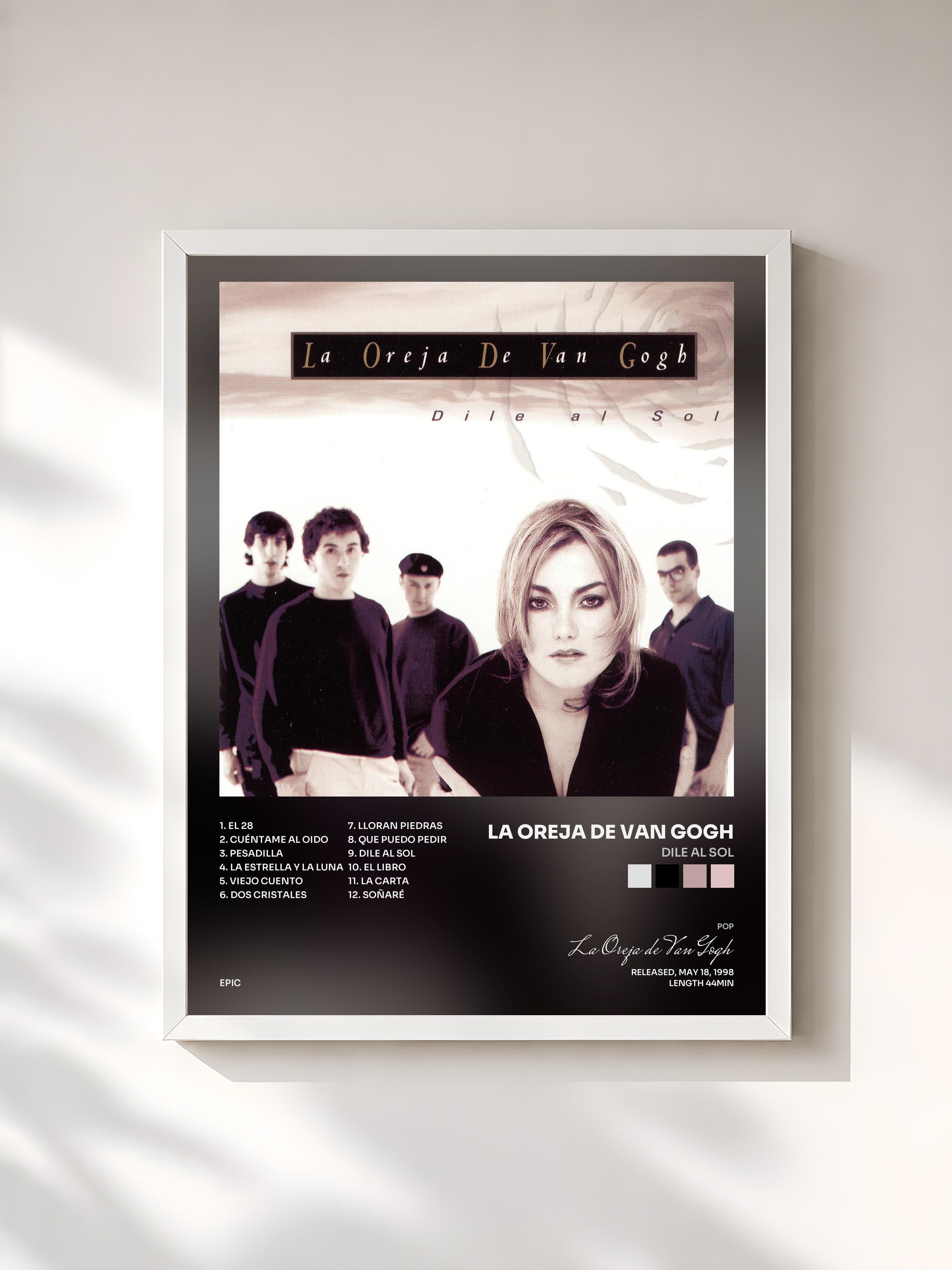 #blanc Tableau de l'album Dile al Sol de La Oreja de Van Gogh, cadre blanc, imprimé et encadré en France