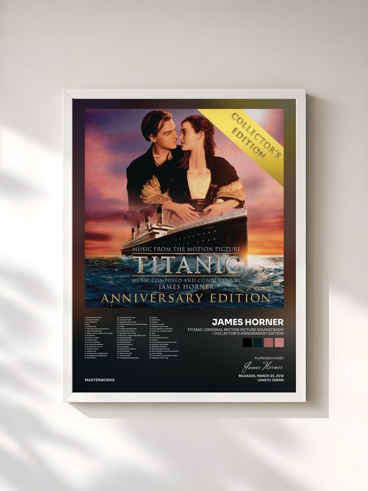 #blanc Tableau de l'album Titanic: Original Motion Picture Soundtrack - Collector's Anniversary Edition de James Horner, cadre blanc, imprimé et encadré en France