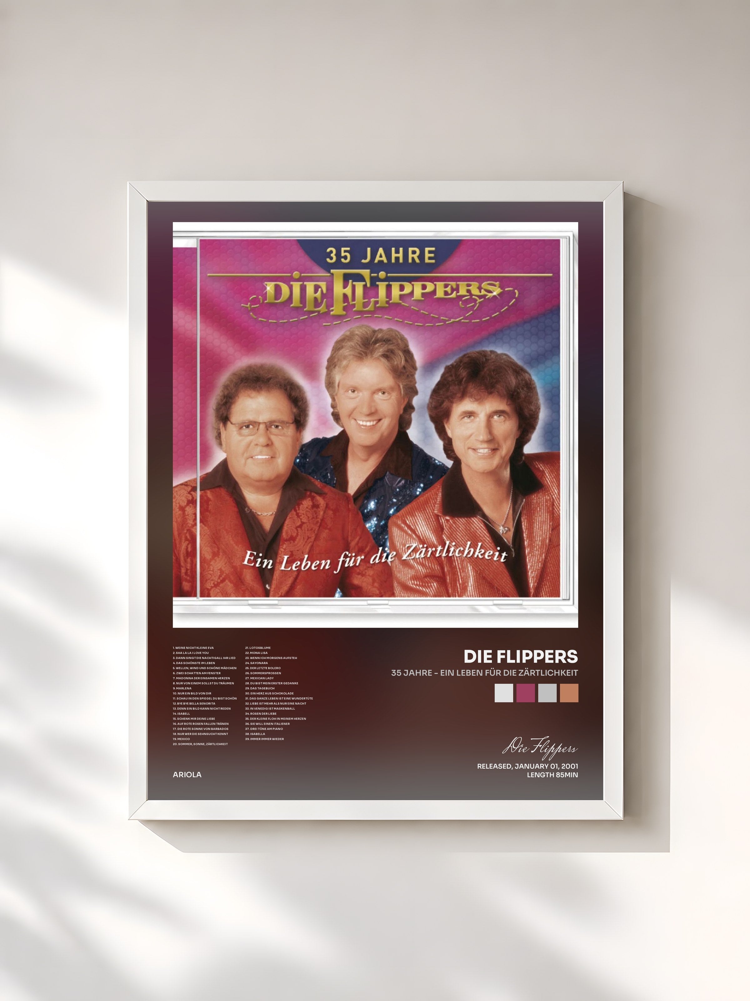 #blanc Tableau de l'album 35 Jahre - Ein Leben für die Zärtlichkeit de Die Flippers, cadre blanc, imprimé et encadré en France
