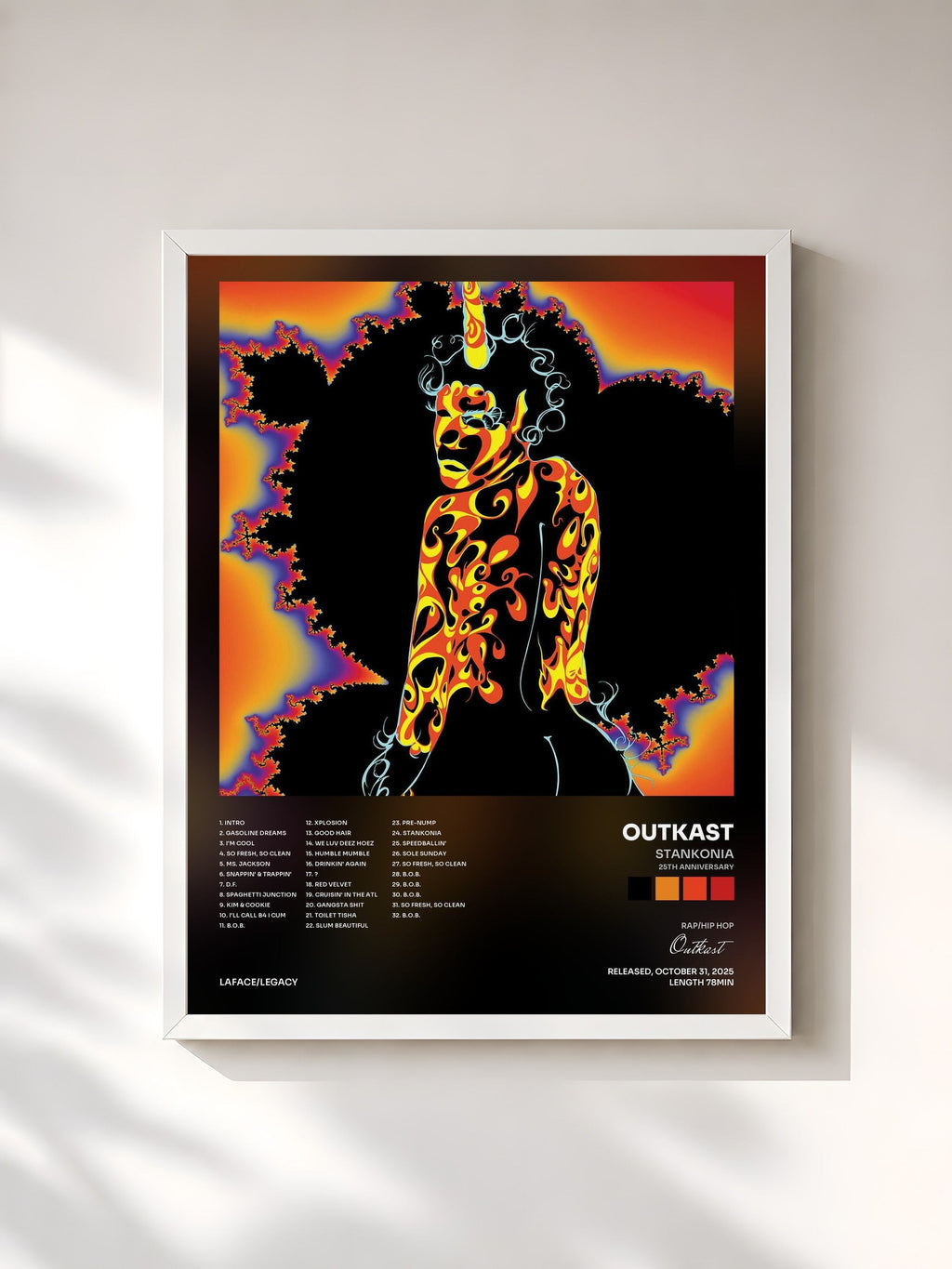 #blanc Tableau de l'album Stankonia (25th Anniversary) de Outkast, cadre blanc, imprimé et encadré en France