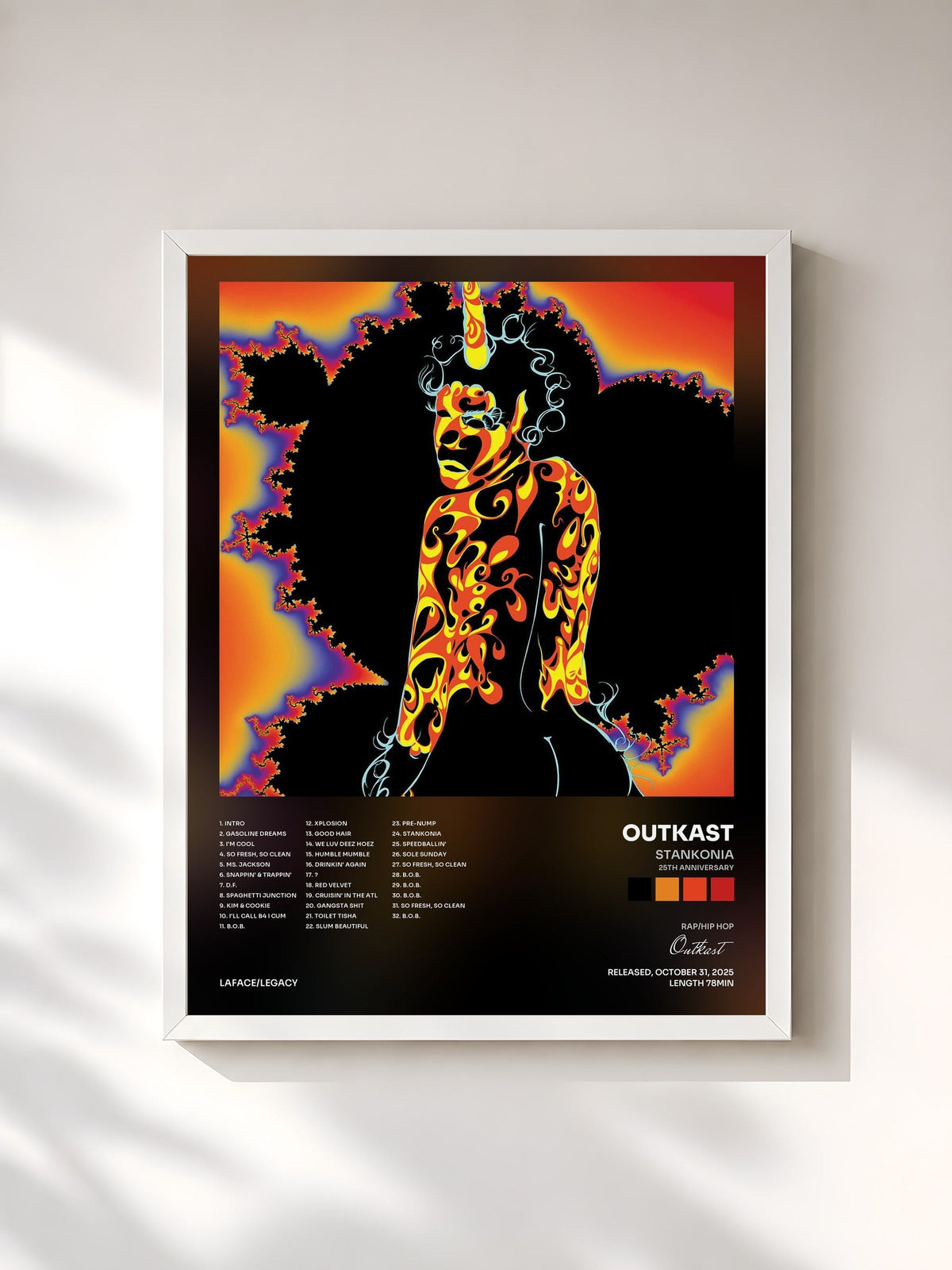 #blanc Tableau de l'album Stankonia (25th Anniversary) de Outkast, cadre blanc, imprimé et encadré en France