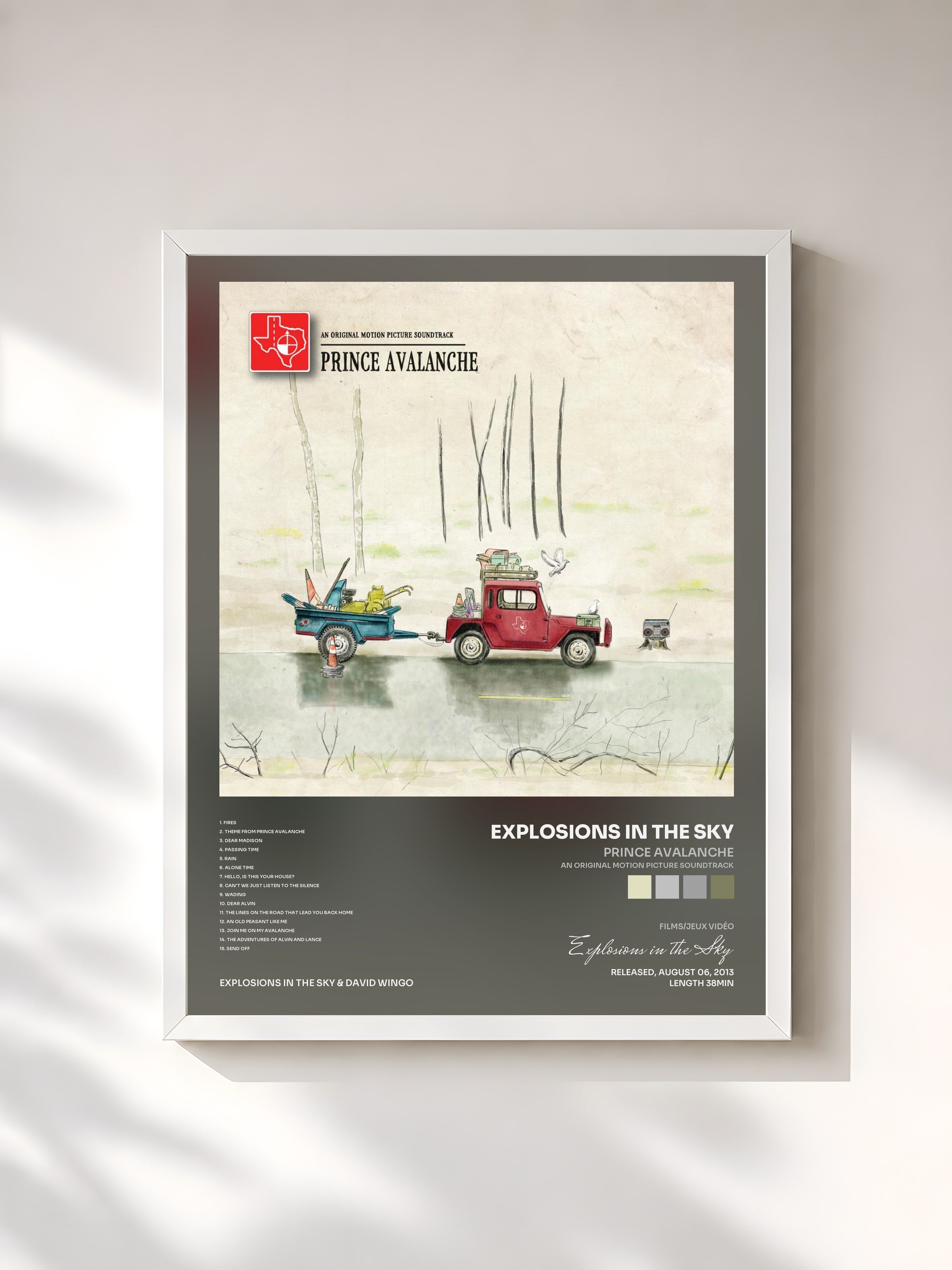 #blanc Tableau de l'album Prince Avalanche (An Original Motion Picture Soundtrack) de Explosions in the Sky, cadre blanc, imprimé et encadré en France