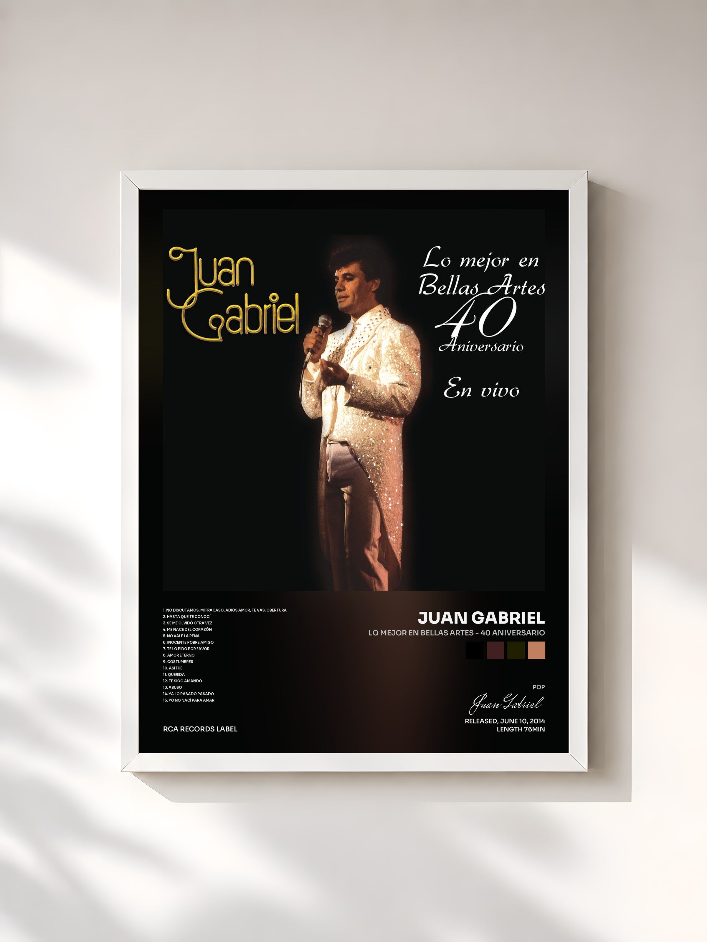 #blanc Tableau de l'album Lo Mejor en Bellas Artes - 40 Aniversario de Juan Gabriel, cadre blanc, imprimé et encadré en France