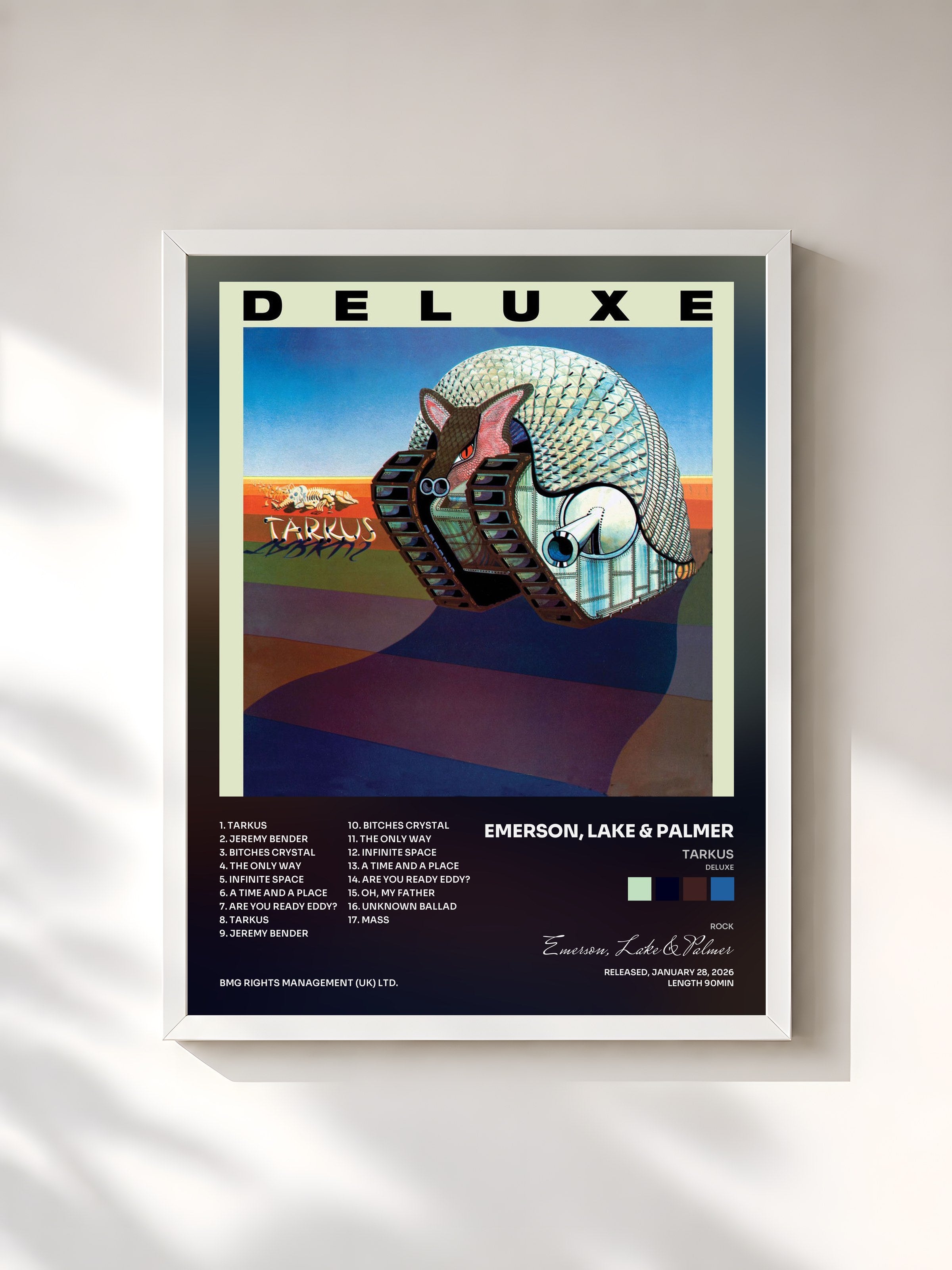 #blanc Tableau de l'album Tarkus (Deluxe) de Emerson, Lake & Palmer, cadre blanc, imprimé et encadré en France
