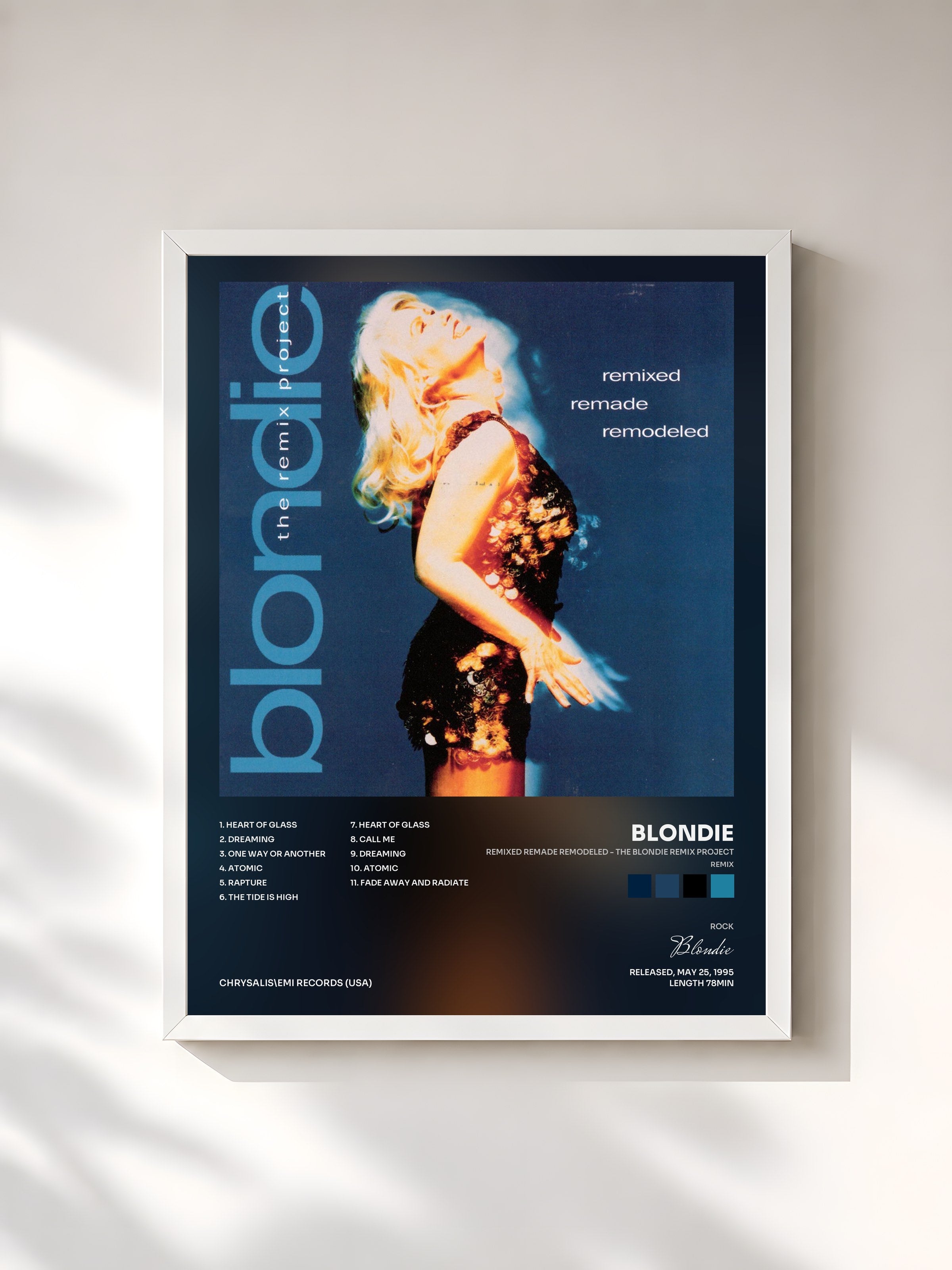 #blanc Tableau de l'album Remixed Remade Remodeled - The Blondie Remix Project (Remix) de Blondie, cadre blanc, imprimé et encadré en France