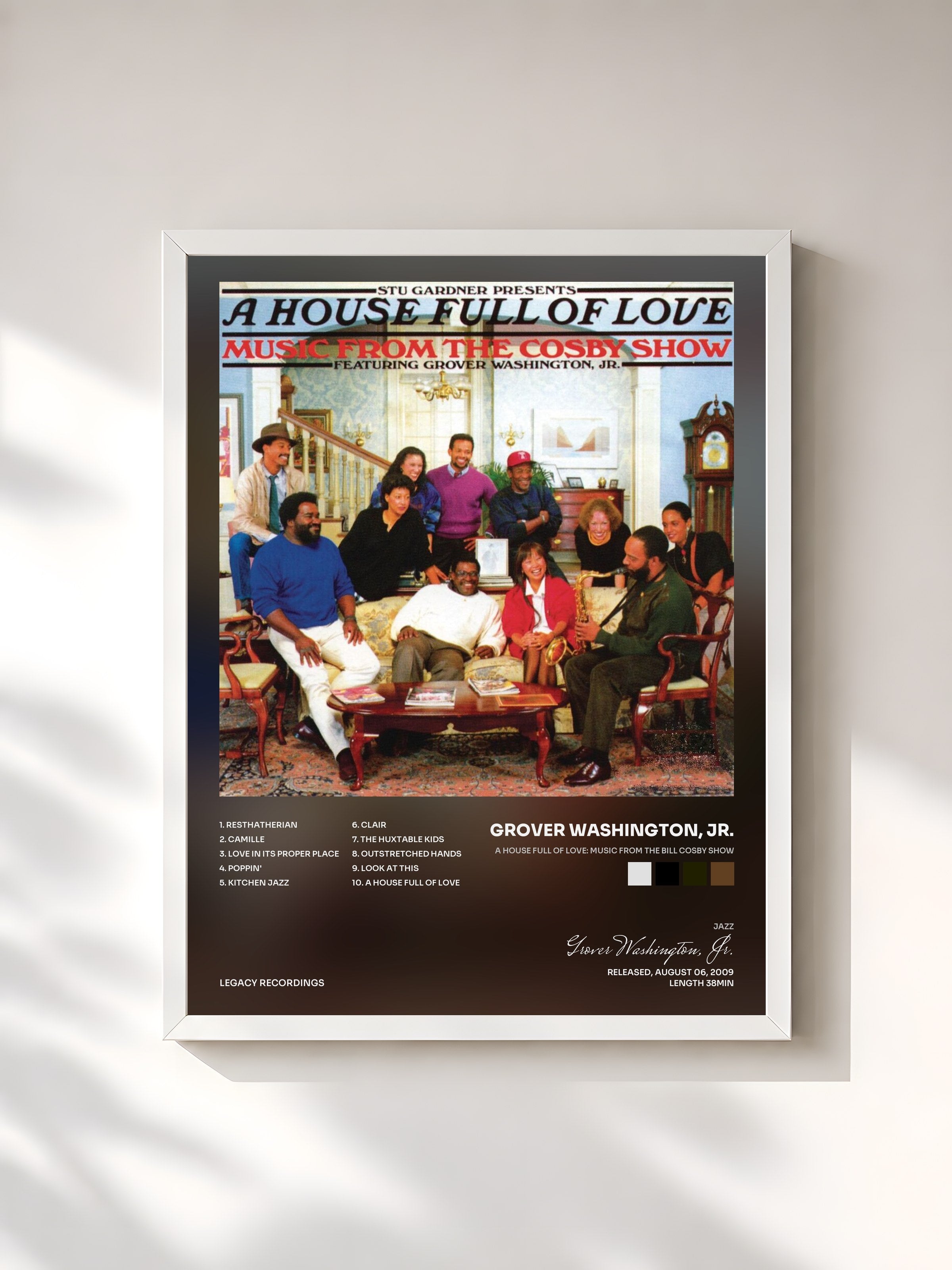 #blanc Tableau de l'album A House Full Of Love: Music From The Bill Cosby Show de Grover Washington, Jr., cadre blanc, imprimé et encadré en France