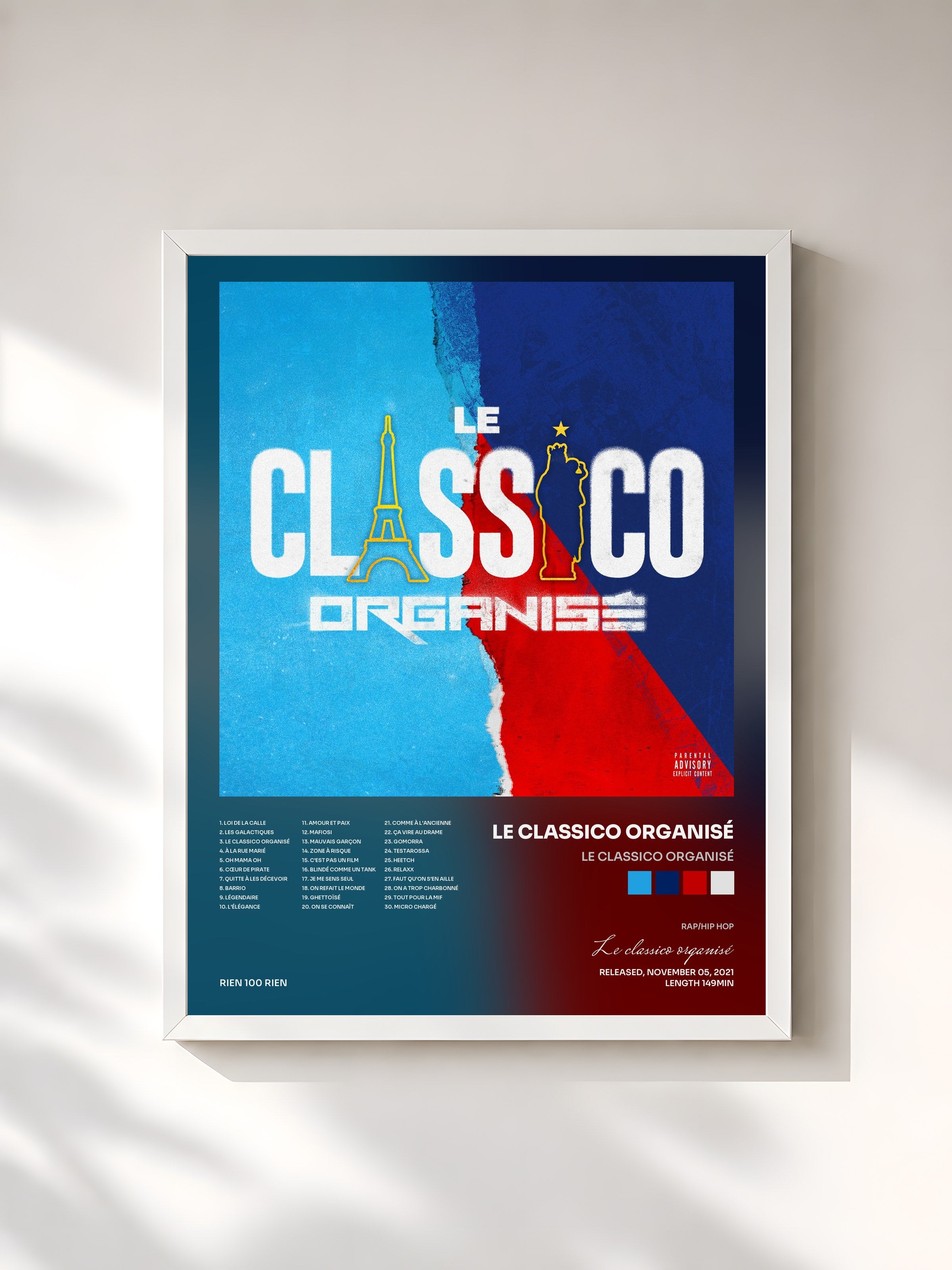 #blanc Tableau de l'album Le classico organisé de Le classico organisé, cadre blanc, imprimé et encadré en France