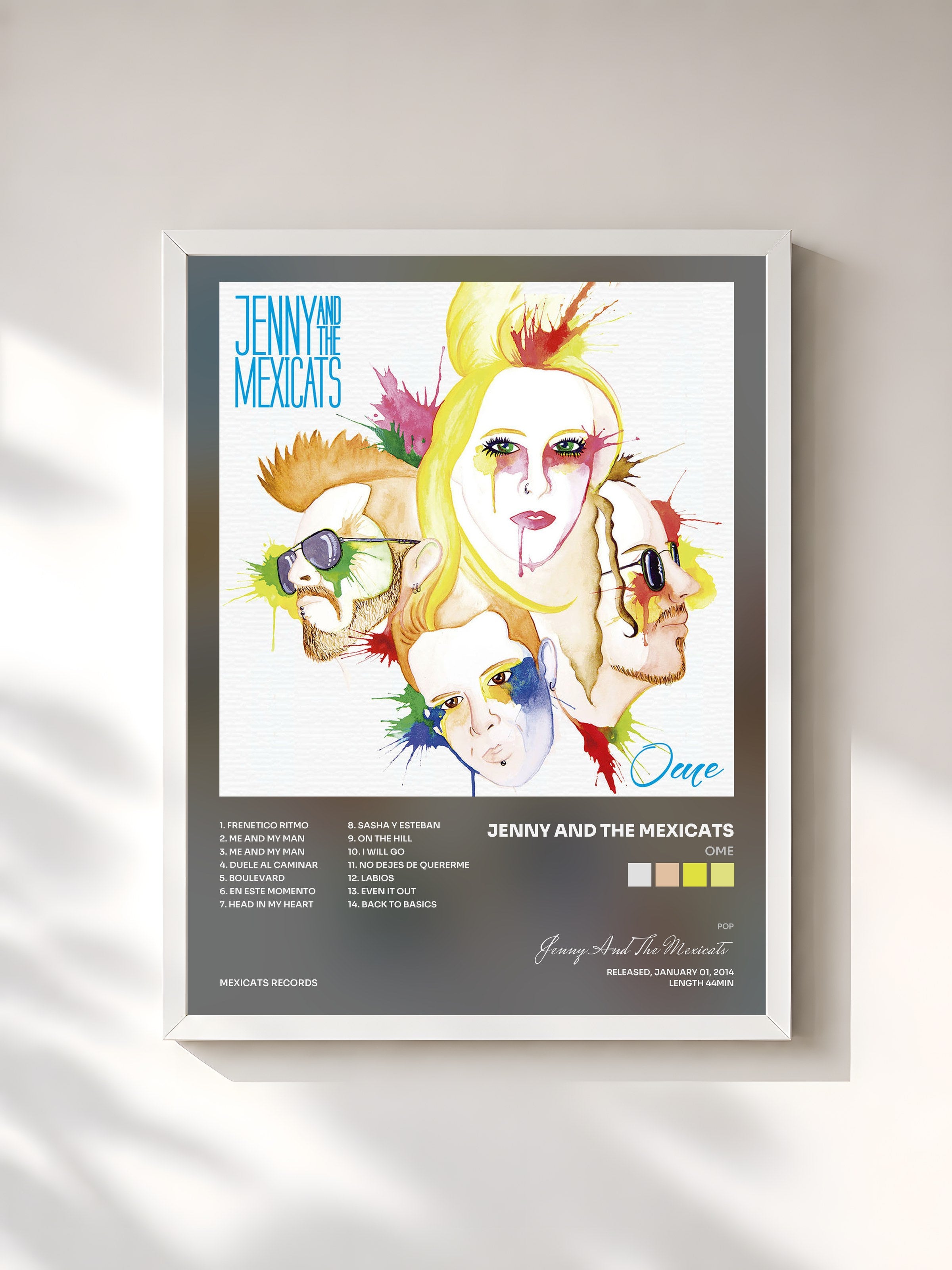 #blanc Tableau de l'album Ome de Jenny And The Mexicats, cadre blanc, imprimé et encadré en France