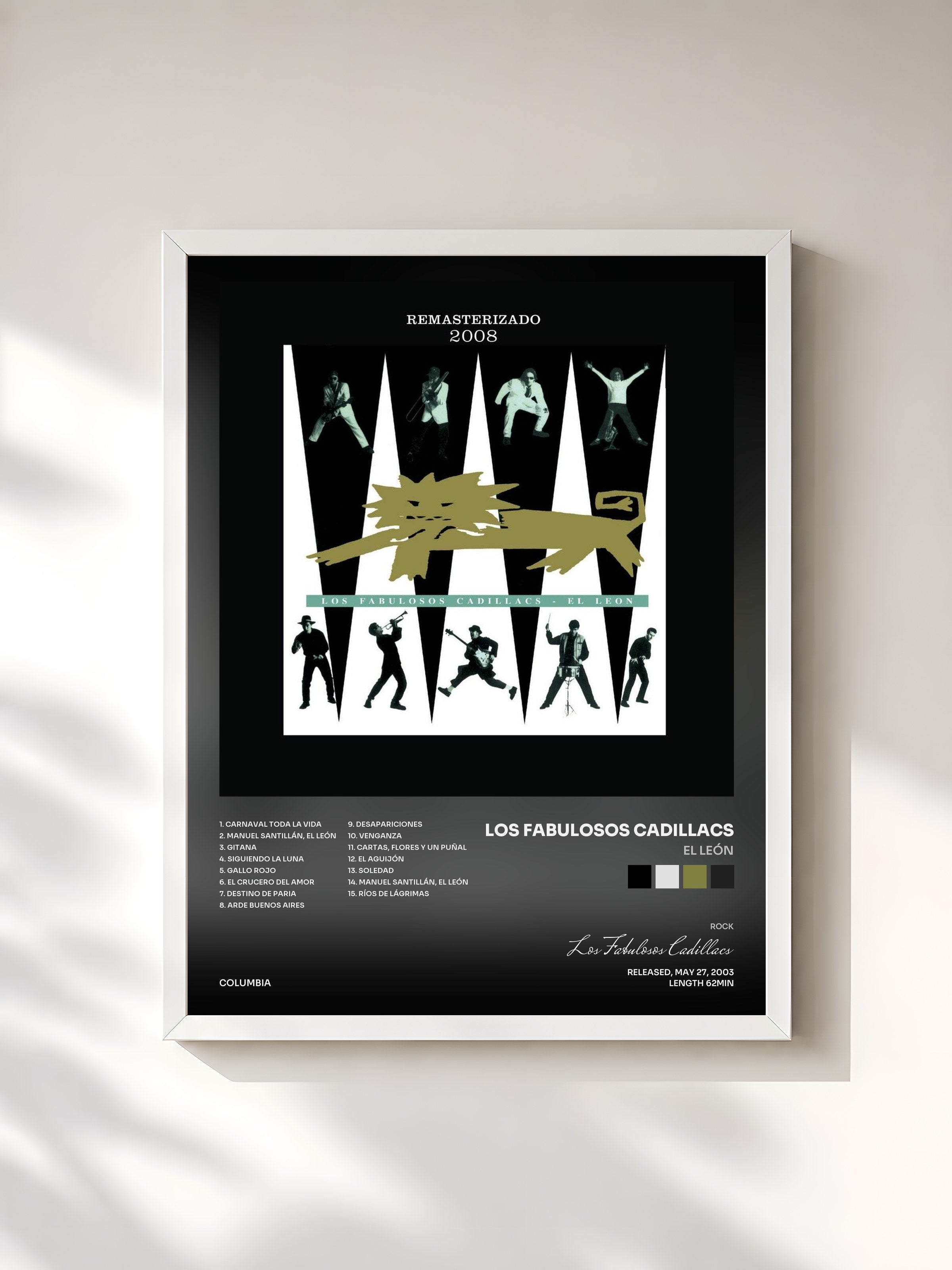 #blanc Tableau de l'album El León de Los Fabulosos Cadillacs, cadre blanc, imprimé et encadré en France