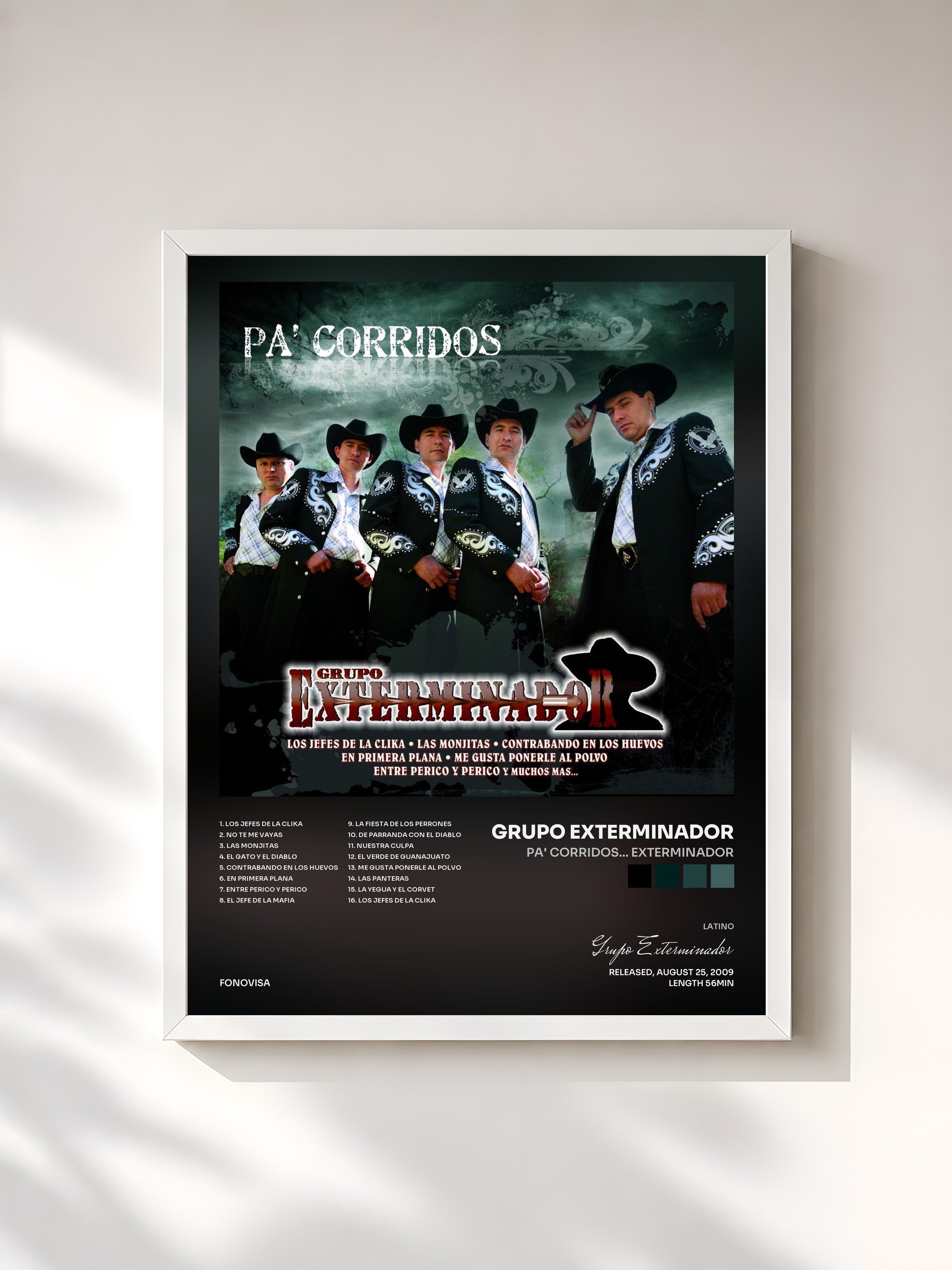 #blanc Tableau de l'album Pa' Corridos... Exterminador de Grupo Exterminador, cadre blanc, imprimé et encadré en France