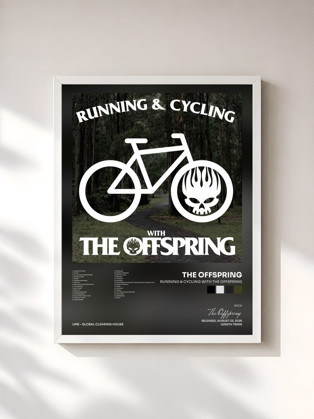 #blanc Tableau de l'album Running & Cycling with The Offspring de The Offspring, cadre blanc, imprimé et encadré en France