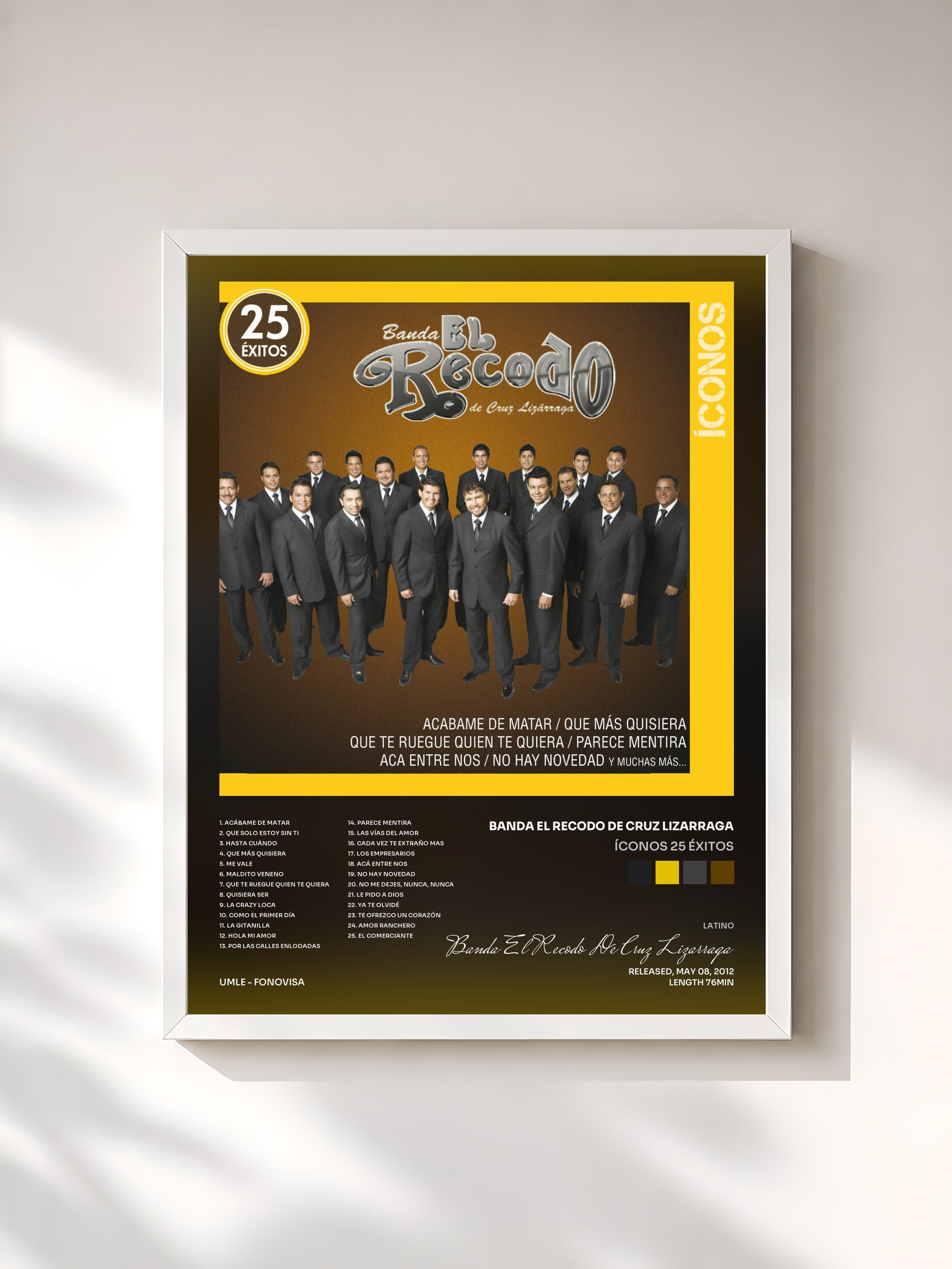 #blanc Tableau de l'album Íconos 25 Éxitos de Banda El Recodo De Cruz Lizarraga, cadre blanc, imprimé et encadré en France