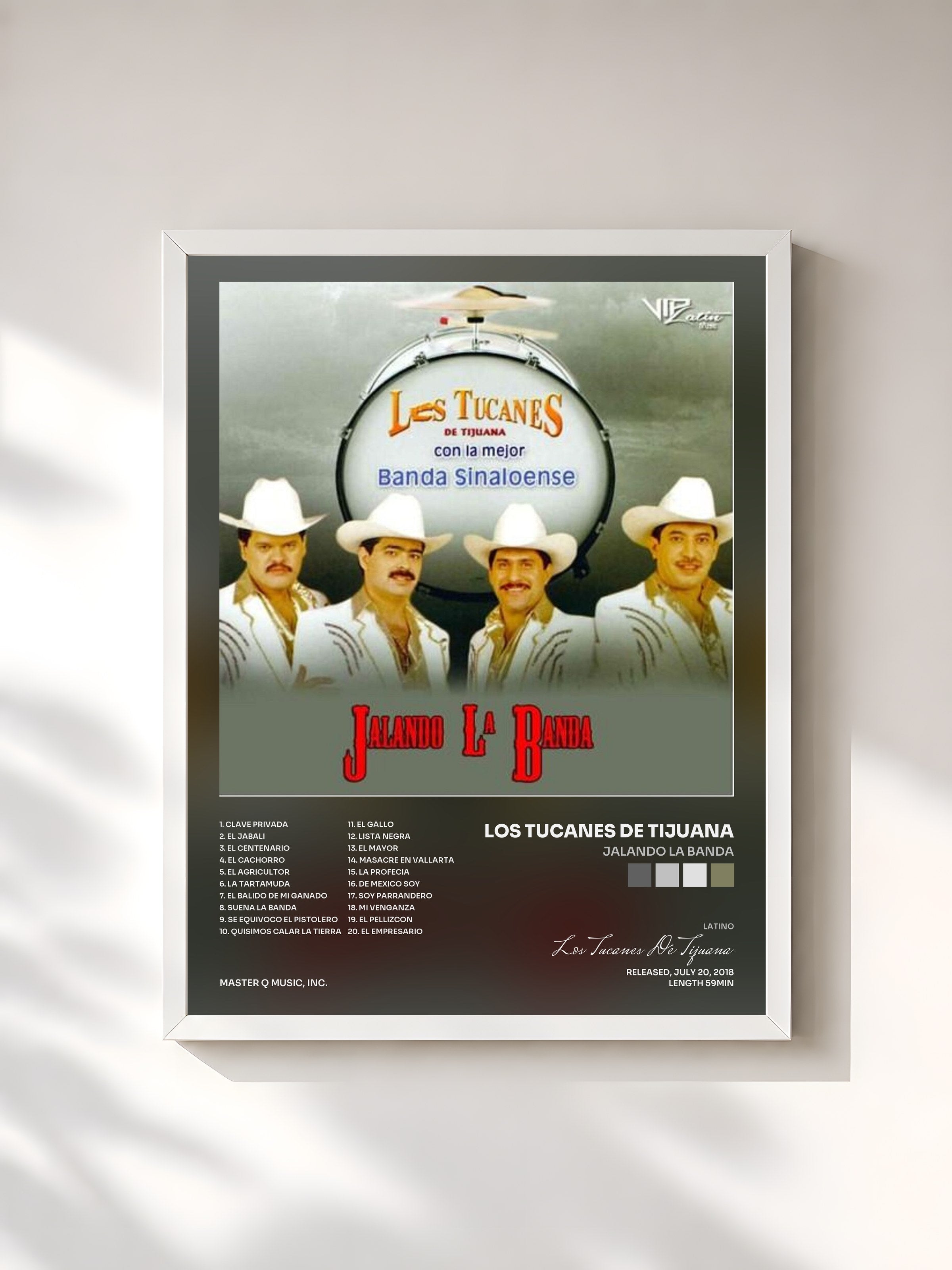 #blanc Tableau de l'album Jalando La Banda de Los Tucanes De Tijuana, cadre blanc, imprimé et encadré en France