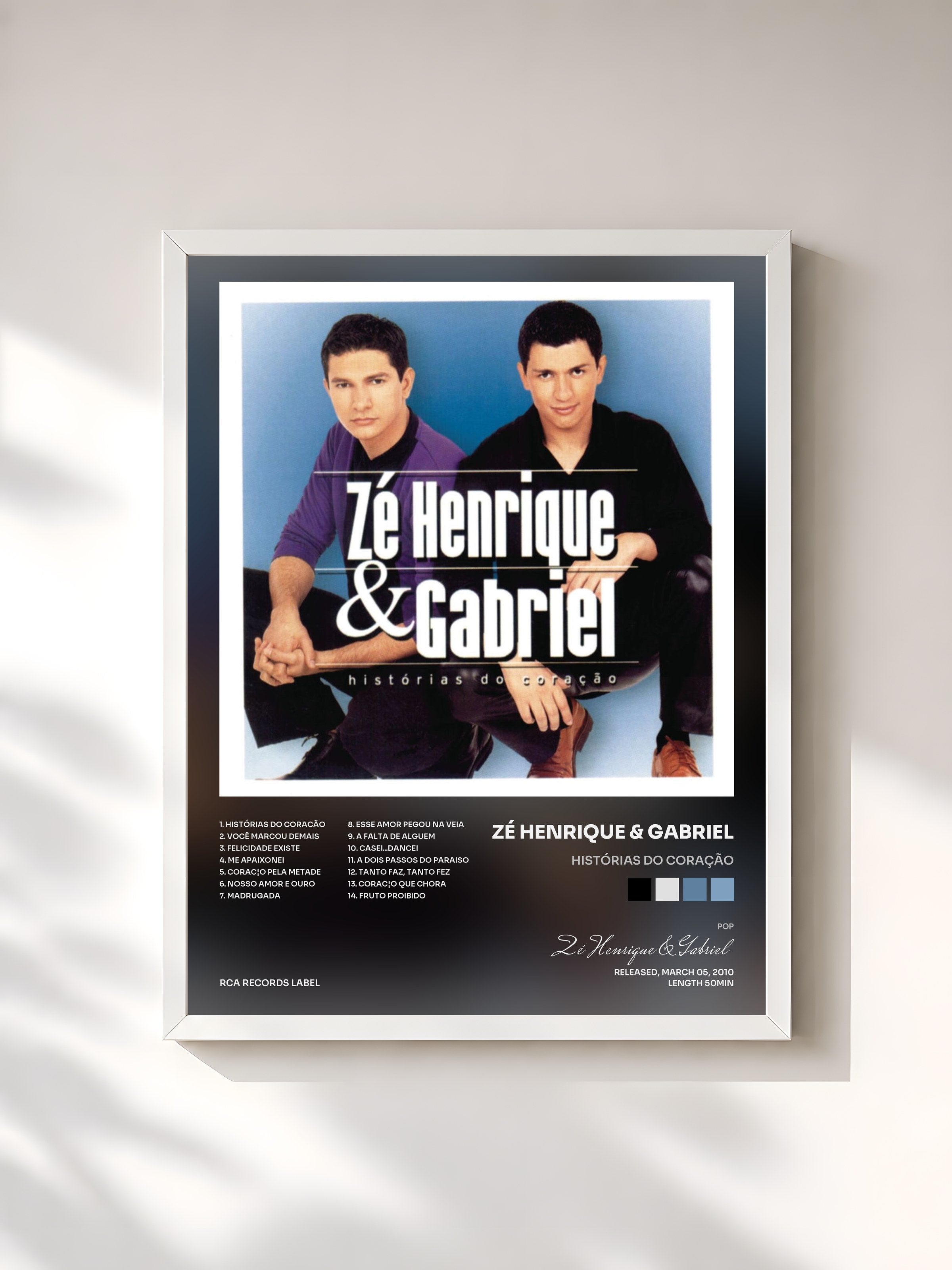 #blanc Tableau de l'album Histórias Do Coração de Zé Henrique & Gabriel, cadre blanc, imprimé et encadré en France