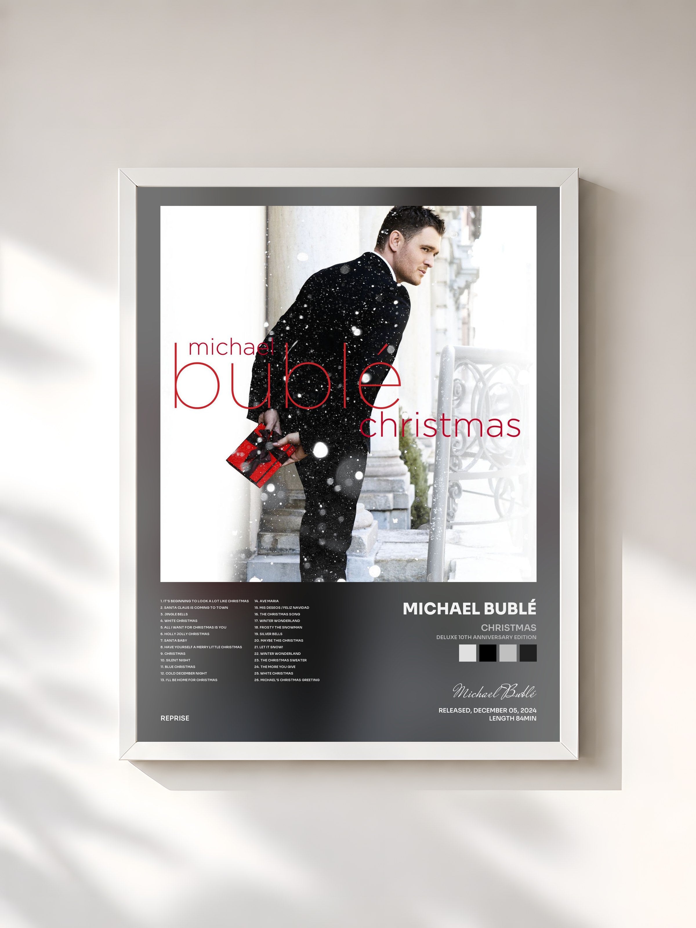 #blanc Tableau de l'album Christmas (Deluxe 10th Anniversary Edition) de Michael Bublé, cadre blanc, imprimé et encadré en France