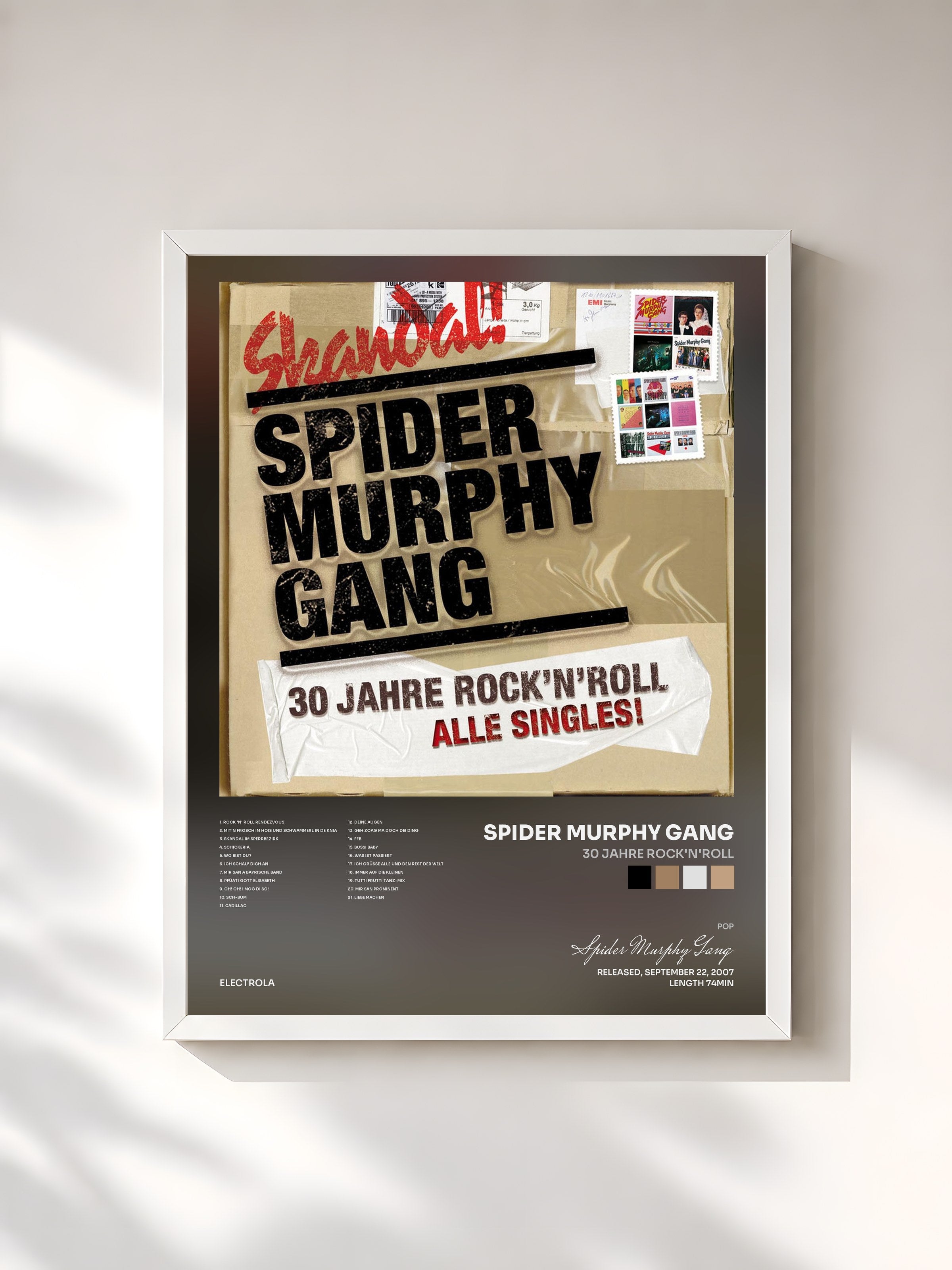 #blanc Tableau de l'album 30 Jahre Rock'n'Roll de Spider Murphy Gang, cadre blanc, imprimé et encadré en France