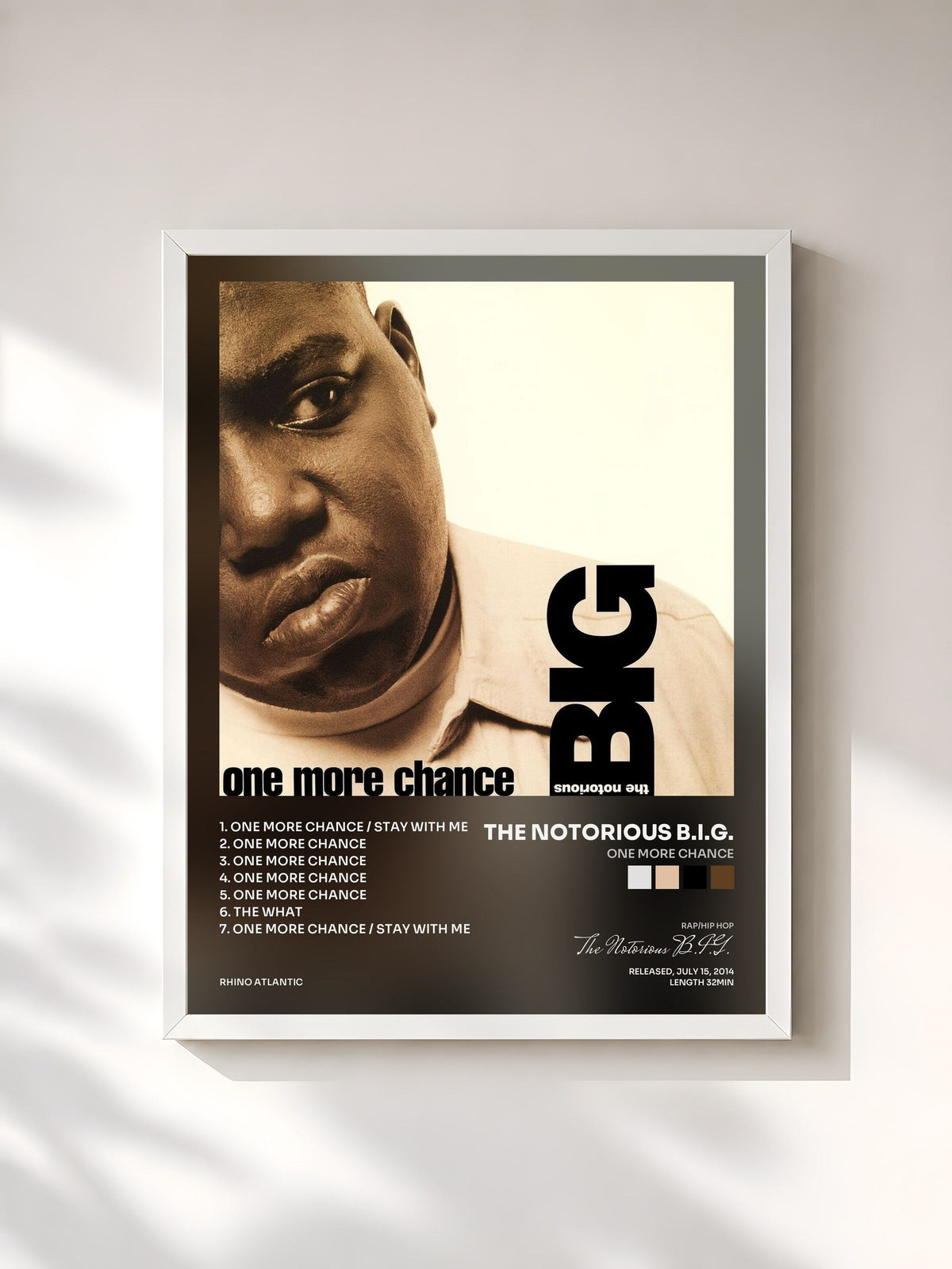 #blanc Tableau de l'album One More Chance de The Notorious B.I.G., cadre blanc, imprimé et encadré en France