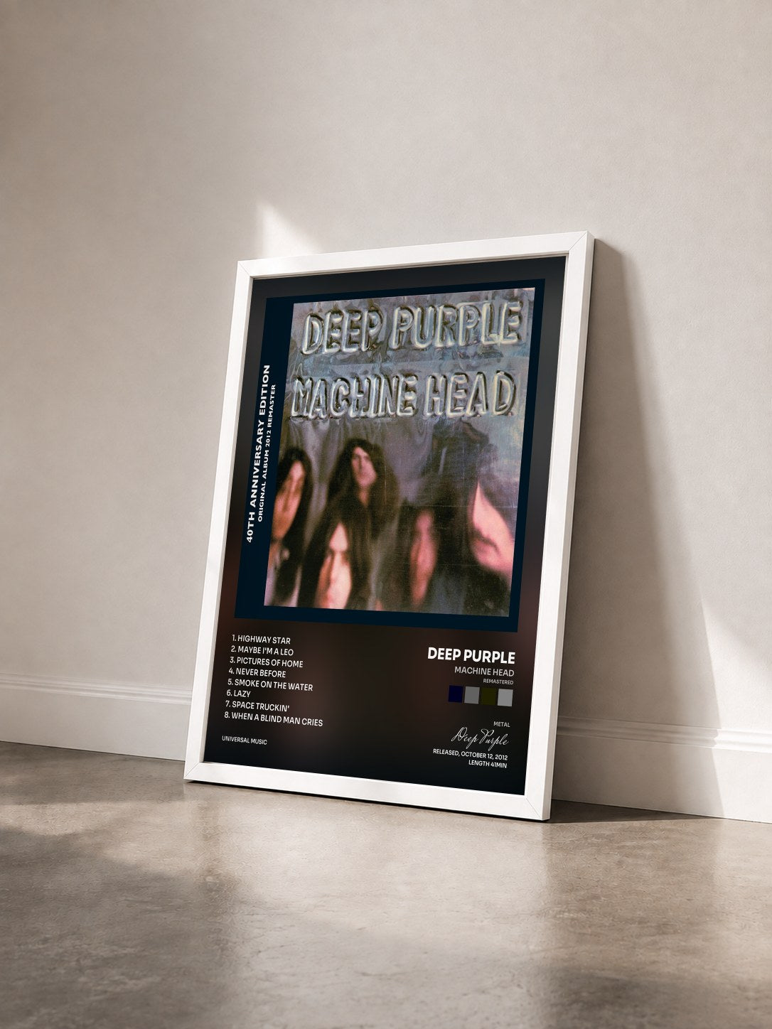 #blanc Tableau de l'album Machine Head (Remastered) de Deep Purple vu de trois quarts, cadre blanc