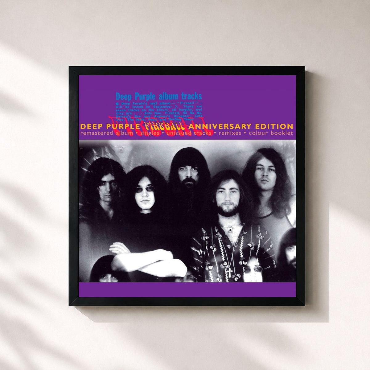 #noir Tableau carré de l'album Fireball (25th Anniversary Edition) de Deep Purple, cadre noir 32x32 cm