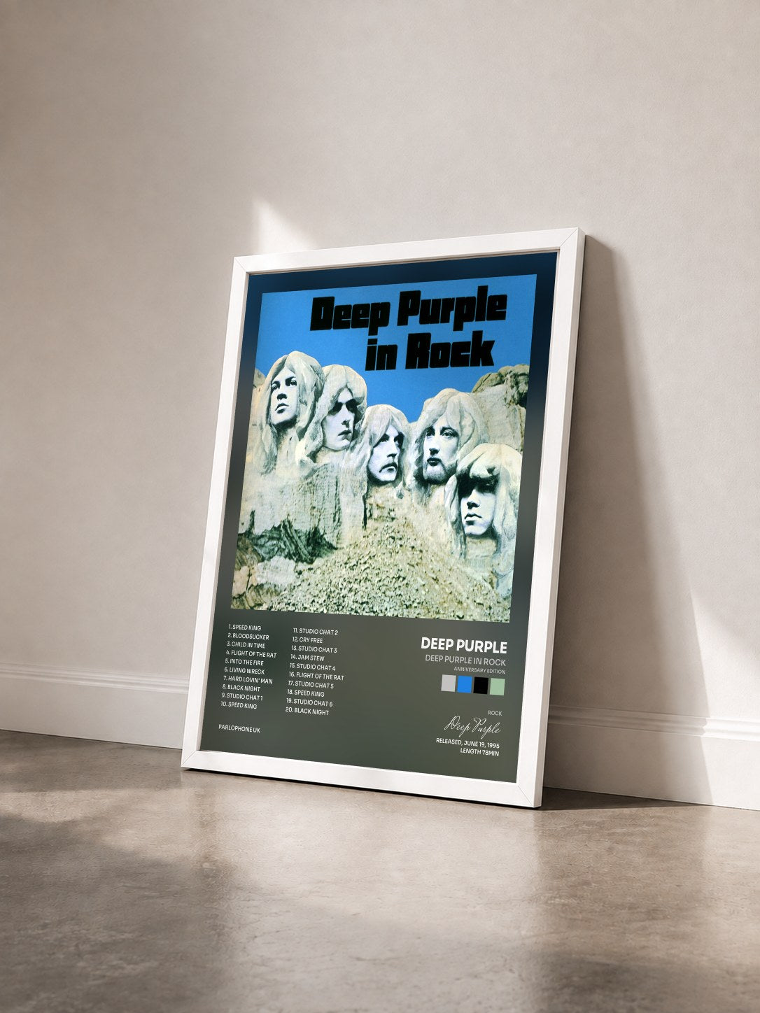 #blanc Tableau de l'album Deep Purple in Rock (Anniversary Edition) de Deep Purple vu de trois quarts, cadre blanc