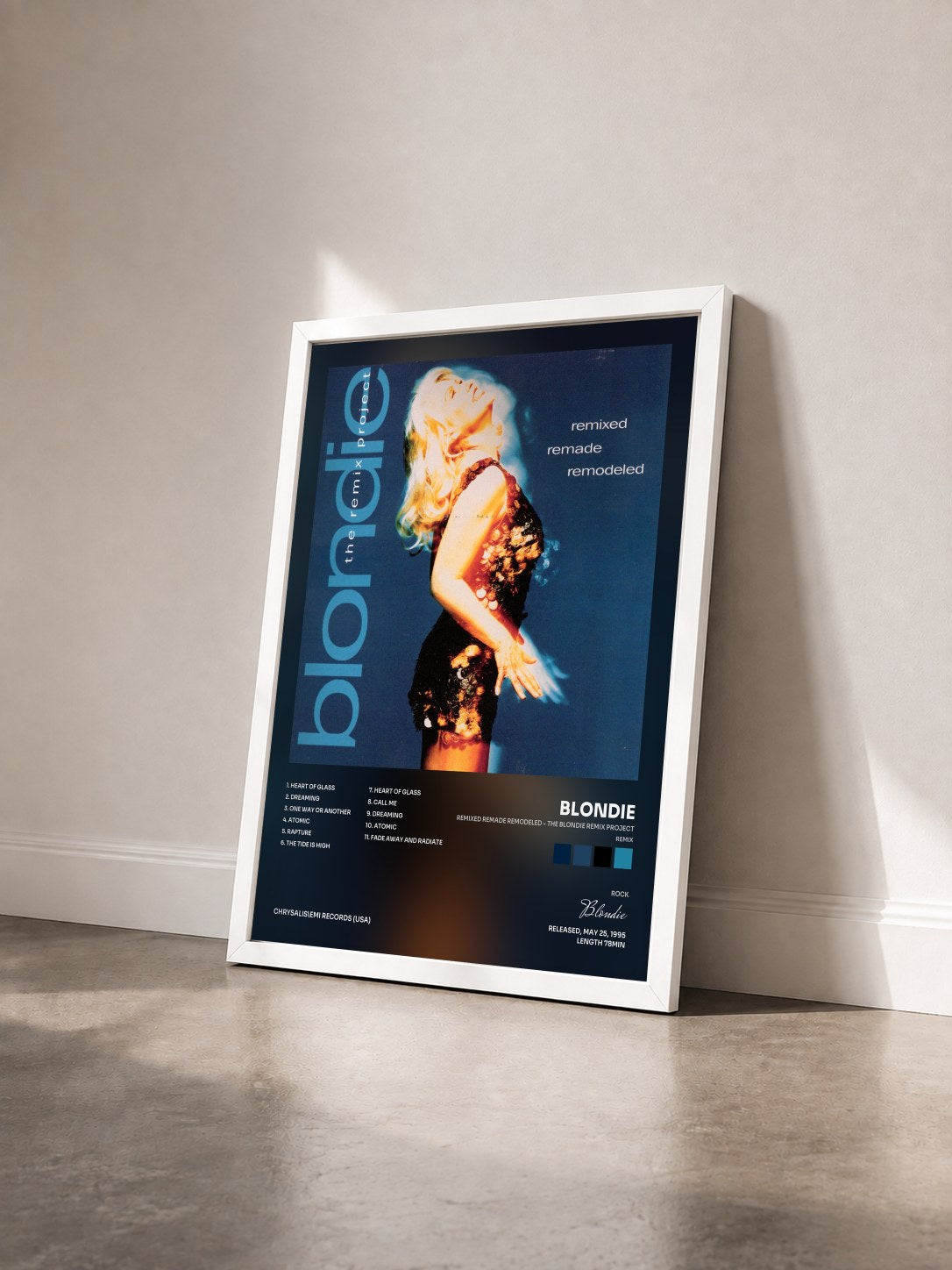 #blanc Tableau de l'album Remixed Remade Remodeled - The Blondie Remix Project (Remix) de Blondie vu de trois quarts, cadre blanc