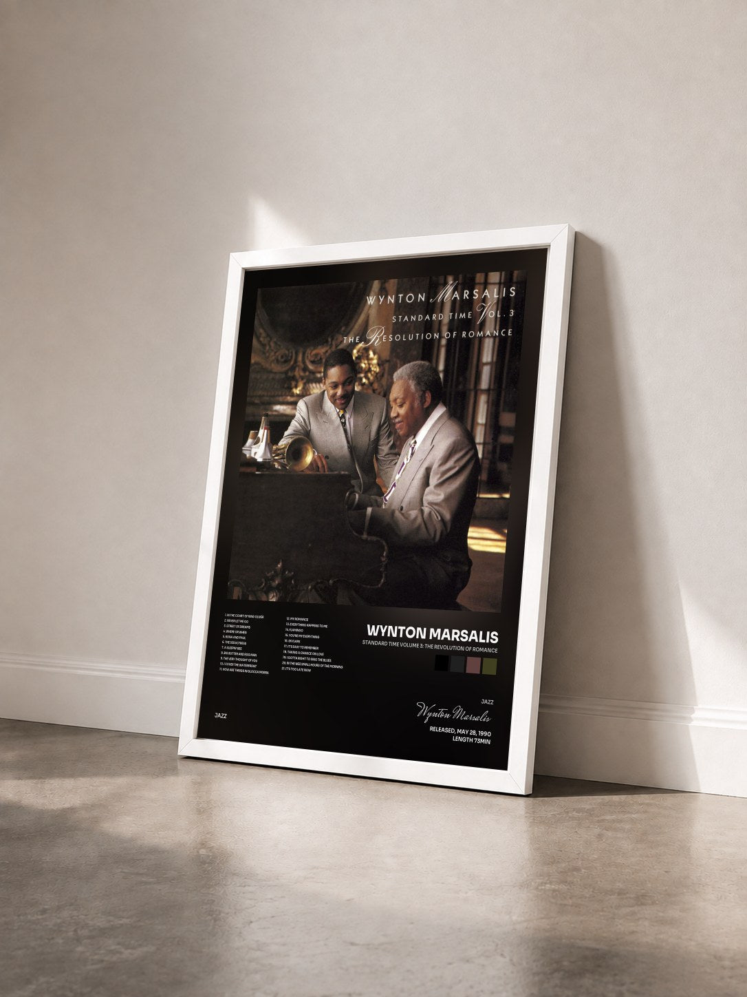 #blanc Tableau de l'album Standard time volume 3: The revolution of romance de Wynton Marsalis vu de trois quarts, cadre blanc