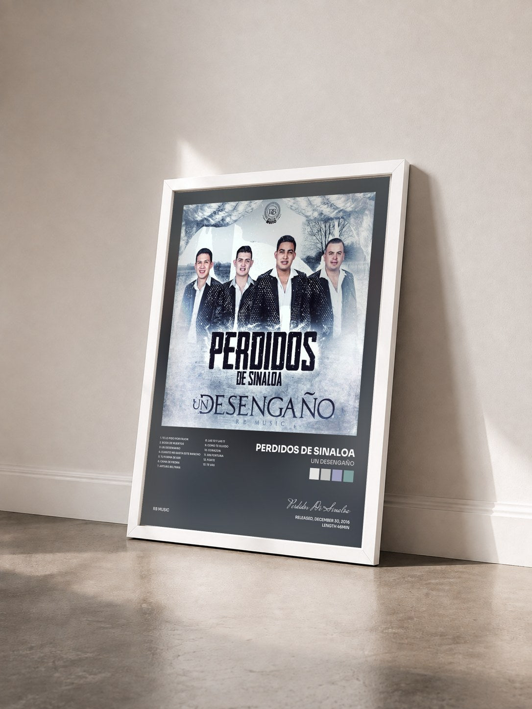 #blanc Tableau de l'album Un Desengaño de Perdidos De Sinaloa vu de trois quarts, cadre blanc