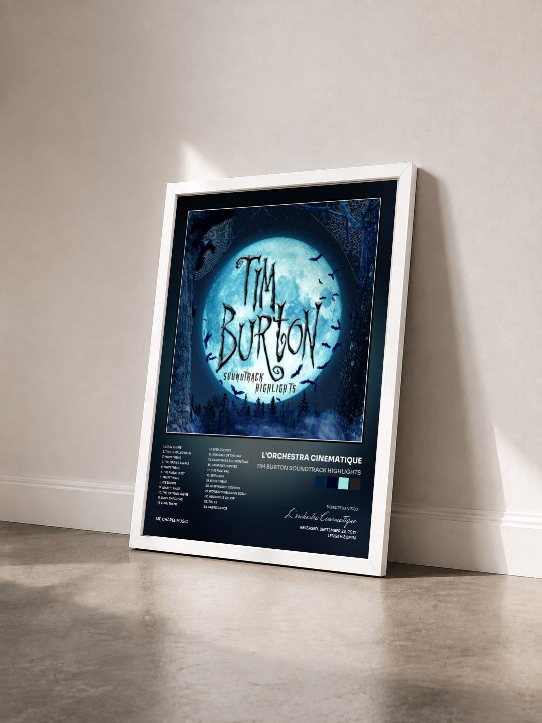 #blanc Tableau de l'album Tim Burton Soundtrack Highlights de L'orchestra Cinematique vu de trois quarts, cadre blanc