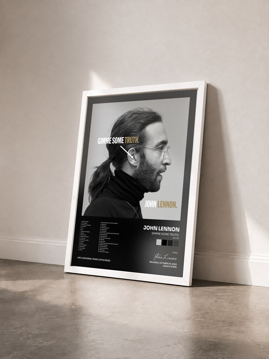 #blanc Tableau de l'album GIMME SOME TRUTH. (Deluxe) de John Lennon vu de trois quarts, cadre blanc