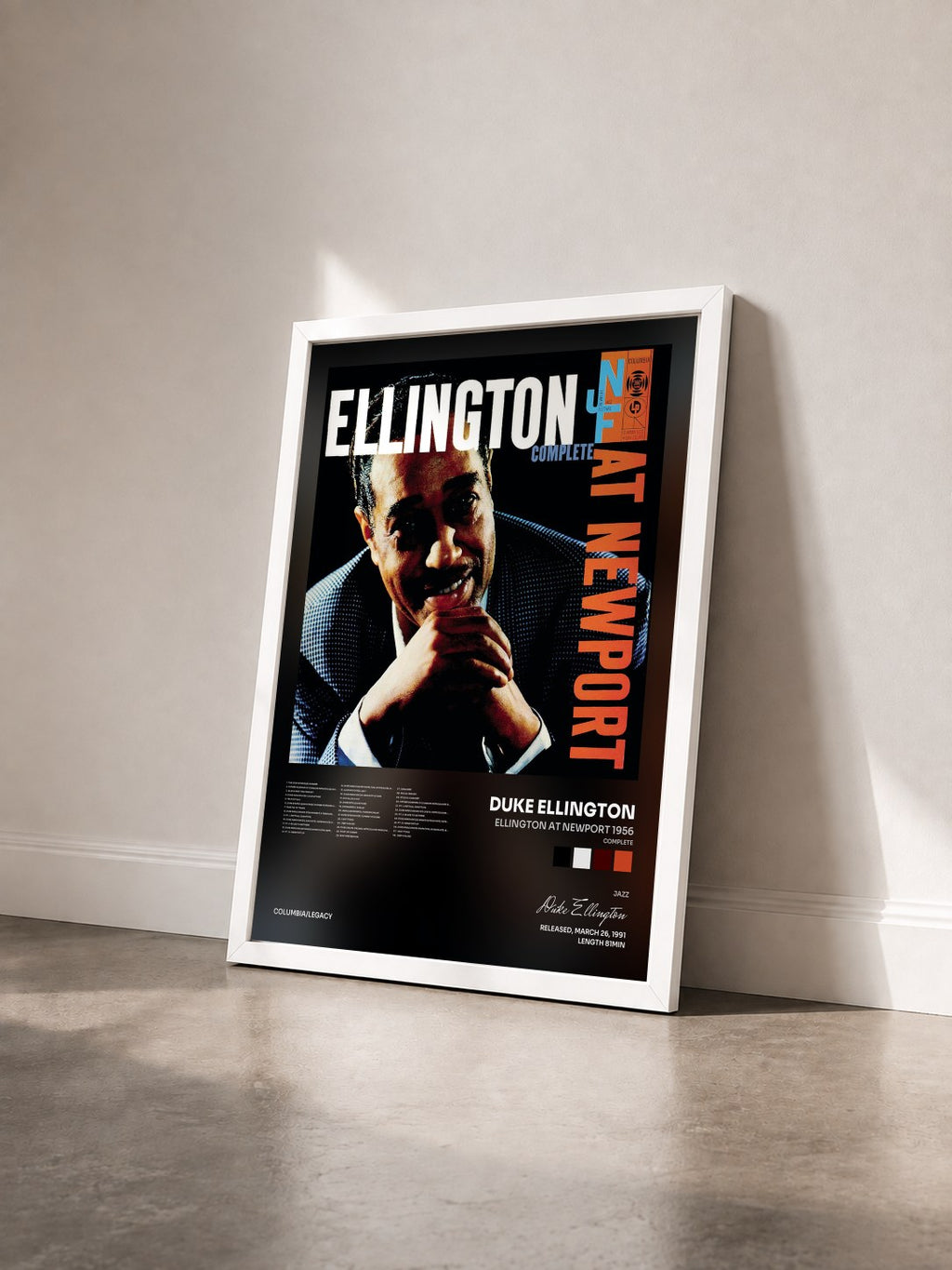 #blanc Tableau de l'album Ellington at Newport 1956 (Complete) de Duke Ellington vu de trois quarts, cadre blanc