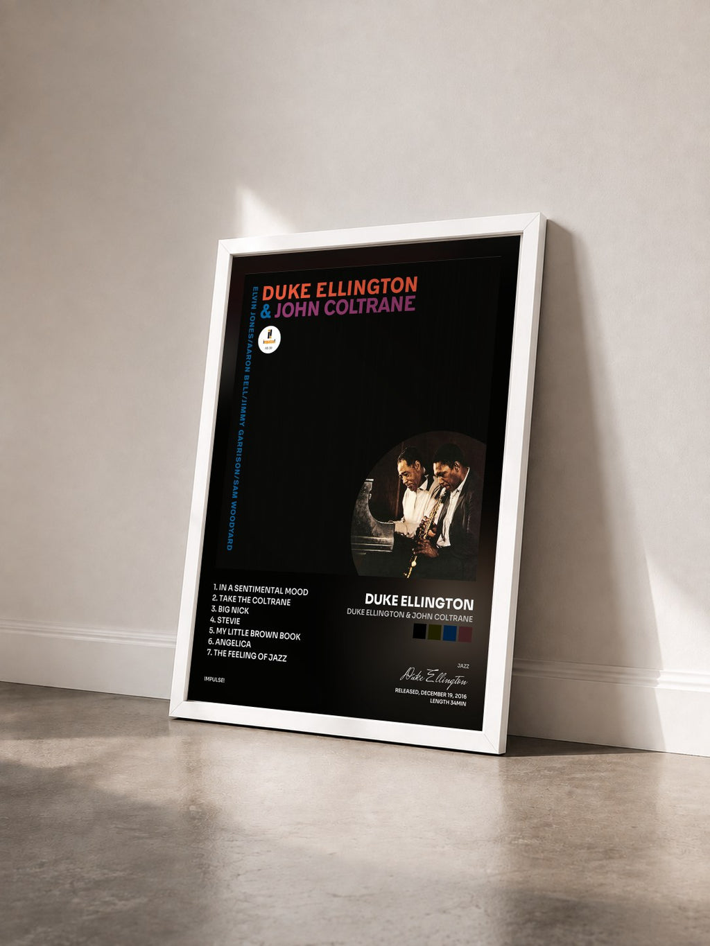 #blanc Tableau de l'album Duke Ellington & John Coltrane de Duke Ellington vu de trois quarts, cadre blanc