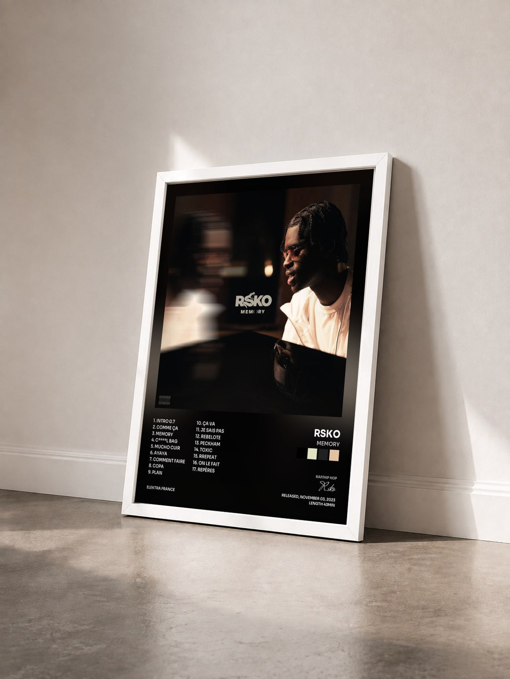 #blanc Memory by Rsko as a framed art print seen at an angle, white frame