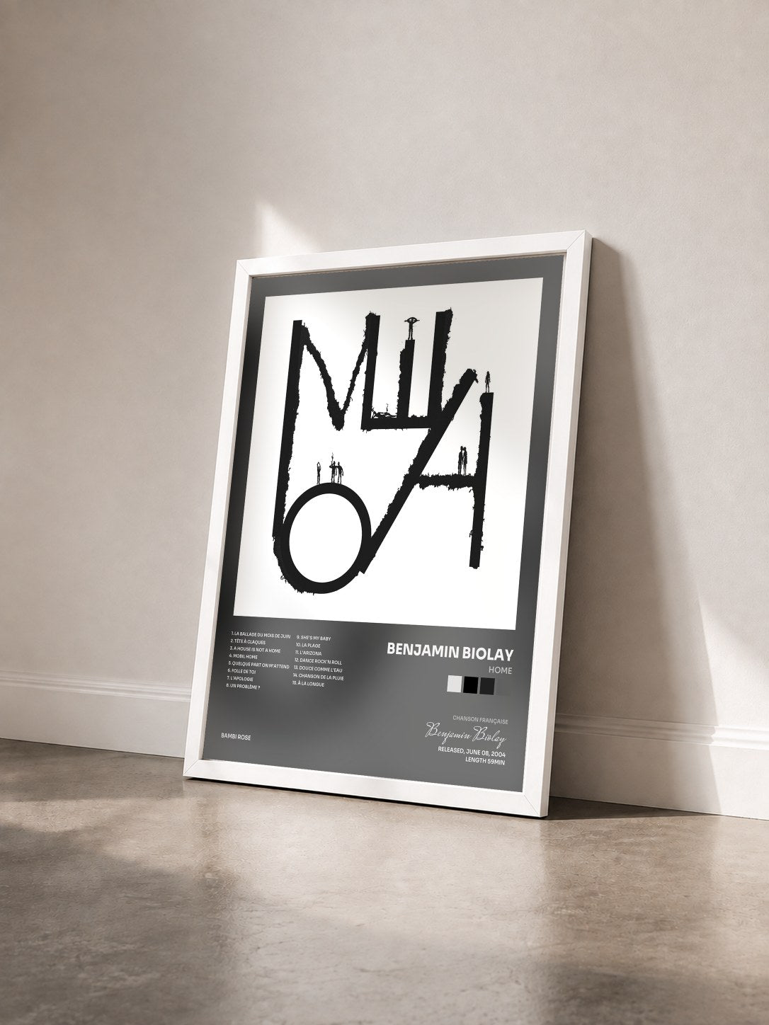#blanc HOME by Benjamin Biolay as a framed art print seen at an angle, white frame
