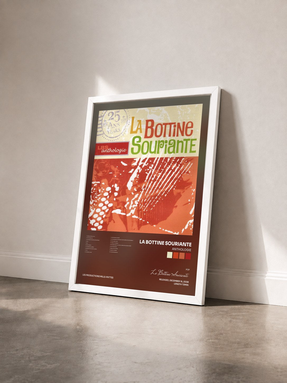 #blanc Tableau de l'album Anthologie de La Bottine Souriante vu de trois quarts, cadre blanc