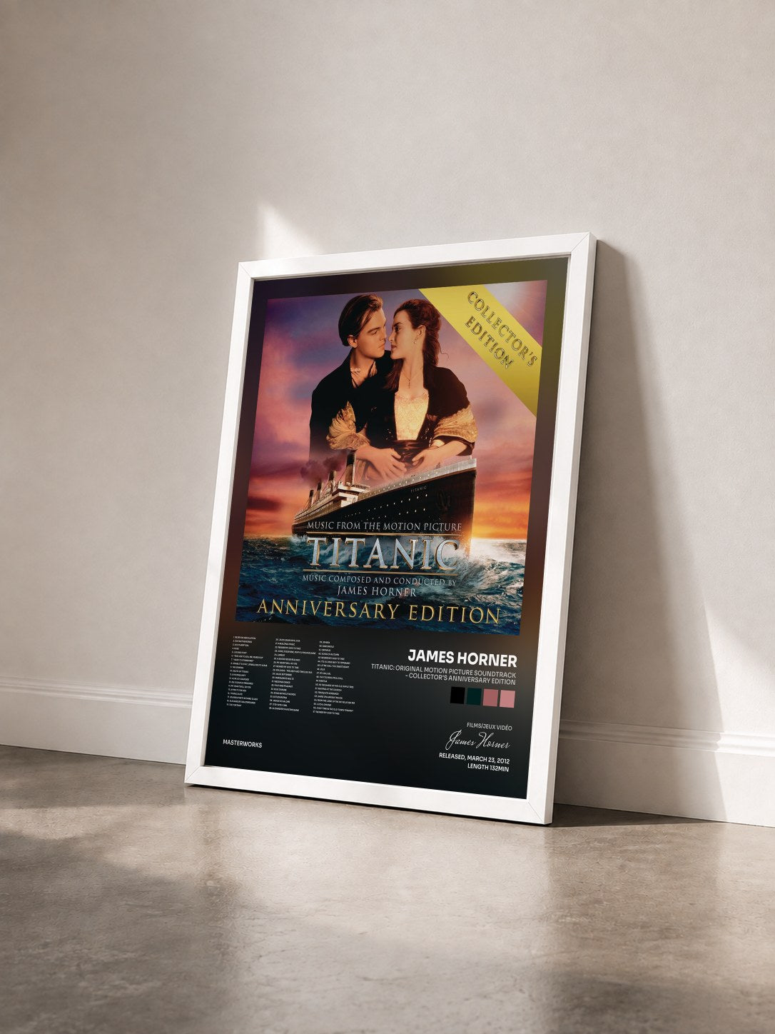 #blanc Tableau de l'album Titanic: Original Motion Picture Soundtrack - Collector's Anniversary Edition de James Horner vu de trois quarts, cadre blanc