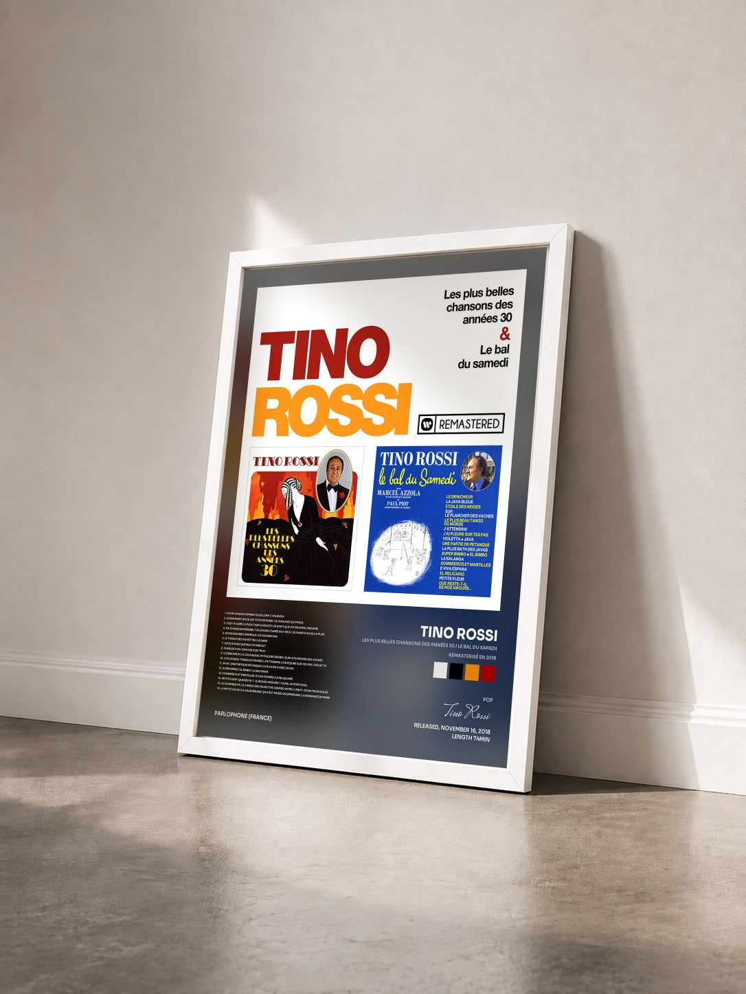 #blanc Tableau de l'album Les plus belles chansons des années 30 / Le bal du samedi (Remasterisé en 2018) de Tino Rossi vu de trois quarts, cadre blanc