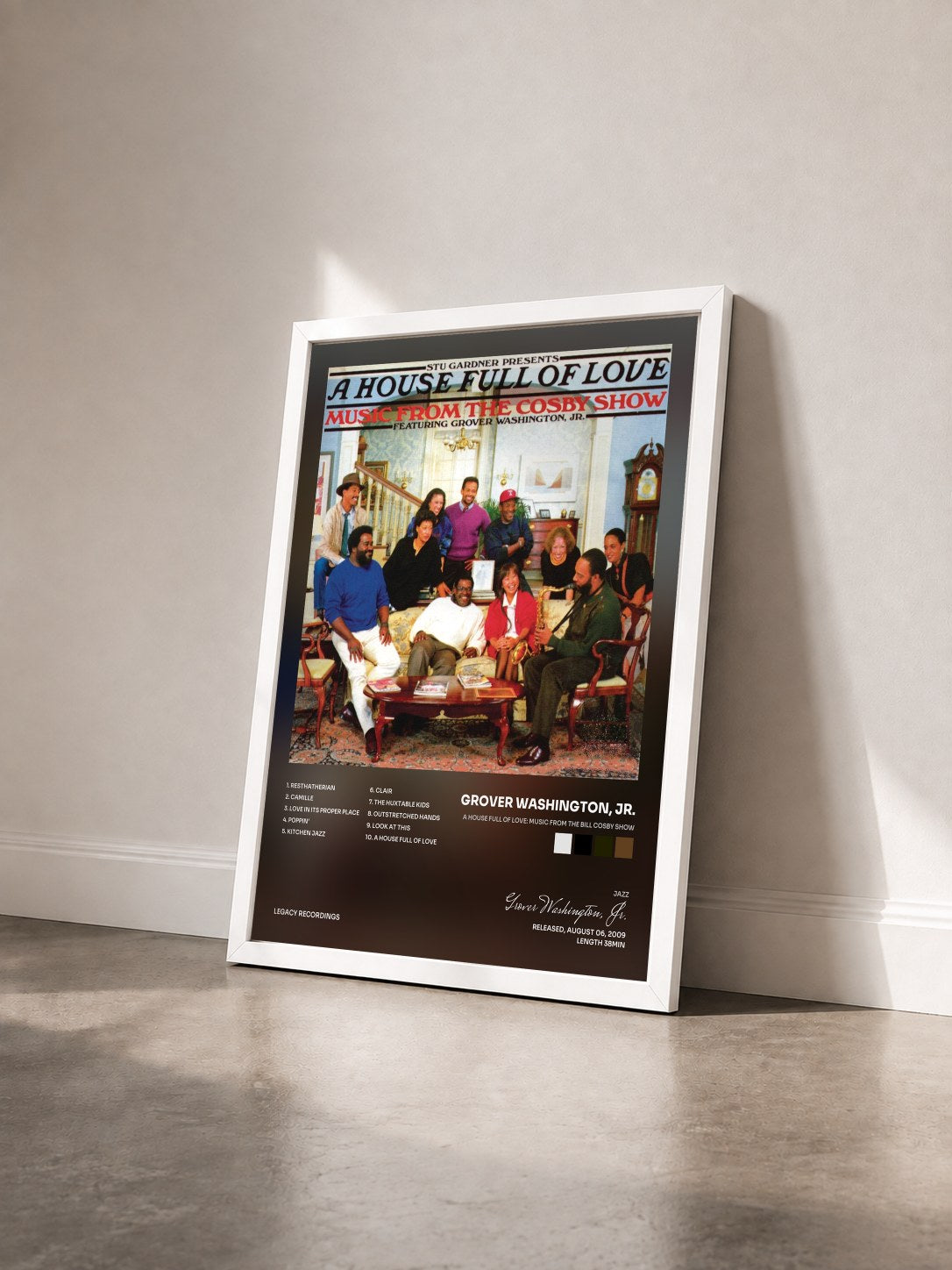 #blanc Tableau de l'album A House Full Of Love: Music From The Bill Cosby Show de Grover Washington, Jr. vu de trois quarts, cadre blanc