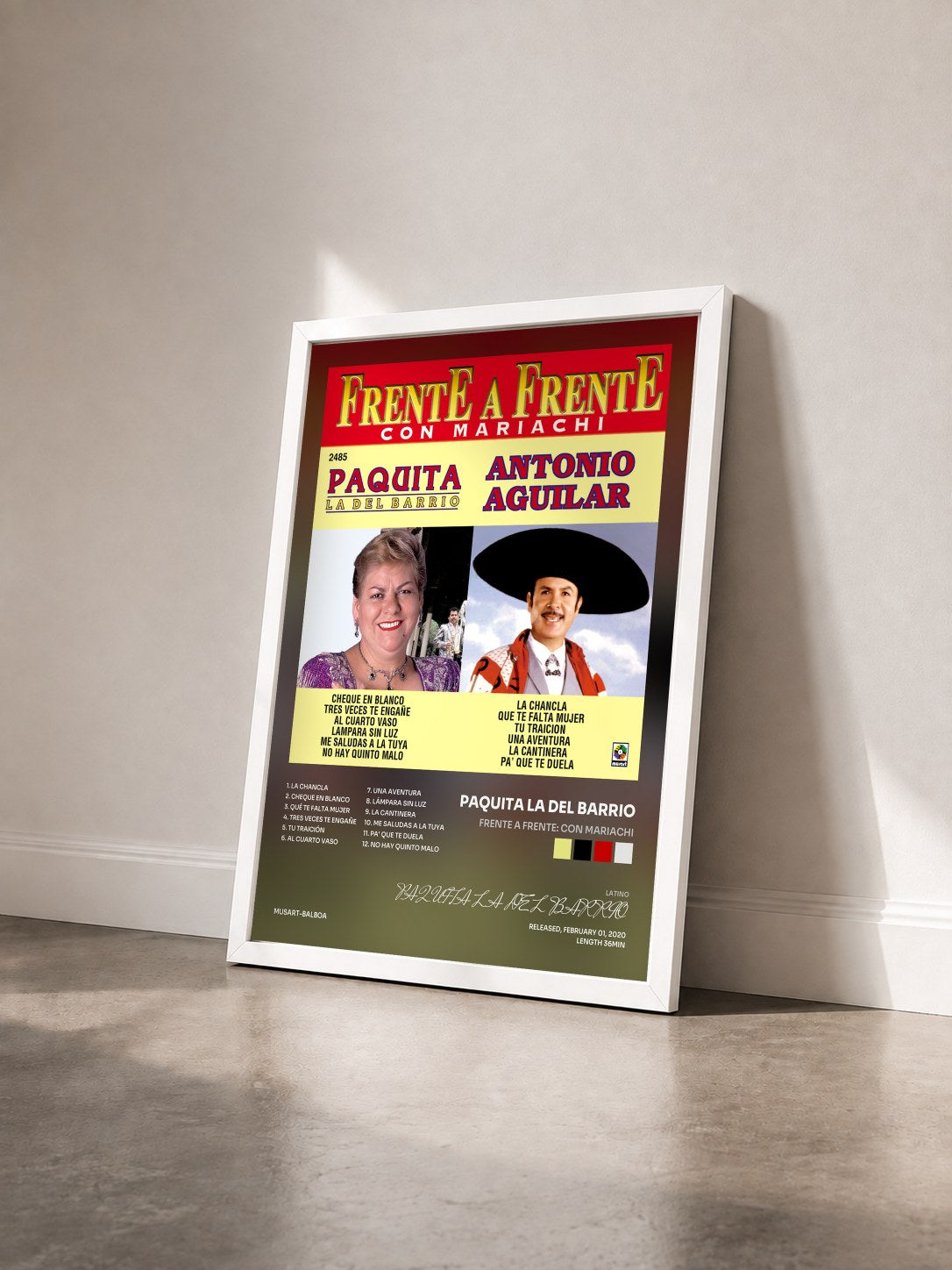 #blanc Tableau de l'album Frente A Frente: Con Mariachi de PAQUITA LA DEL BARRIO vu de trois quarts, cadre blanc