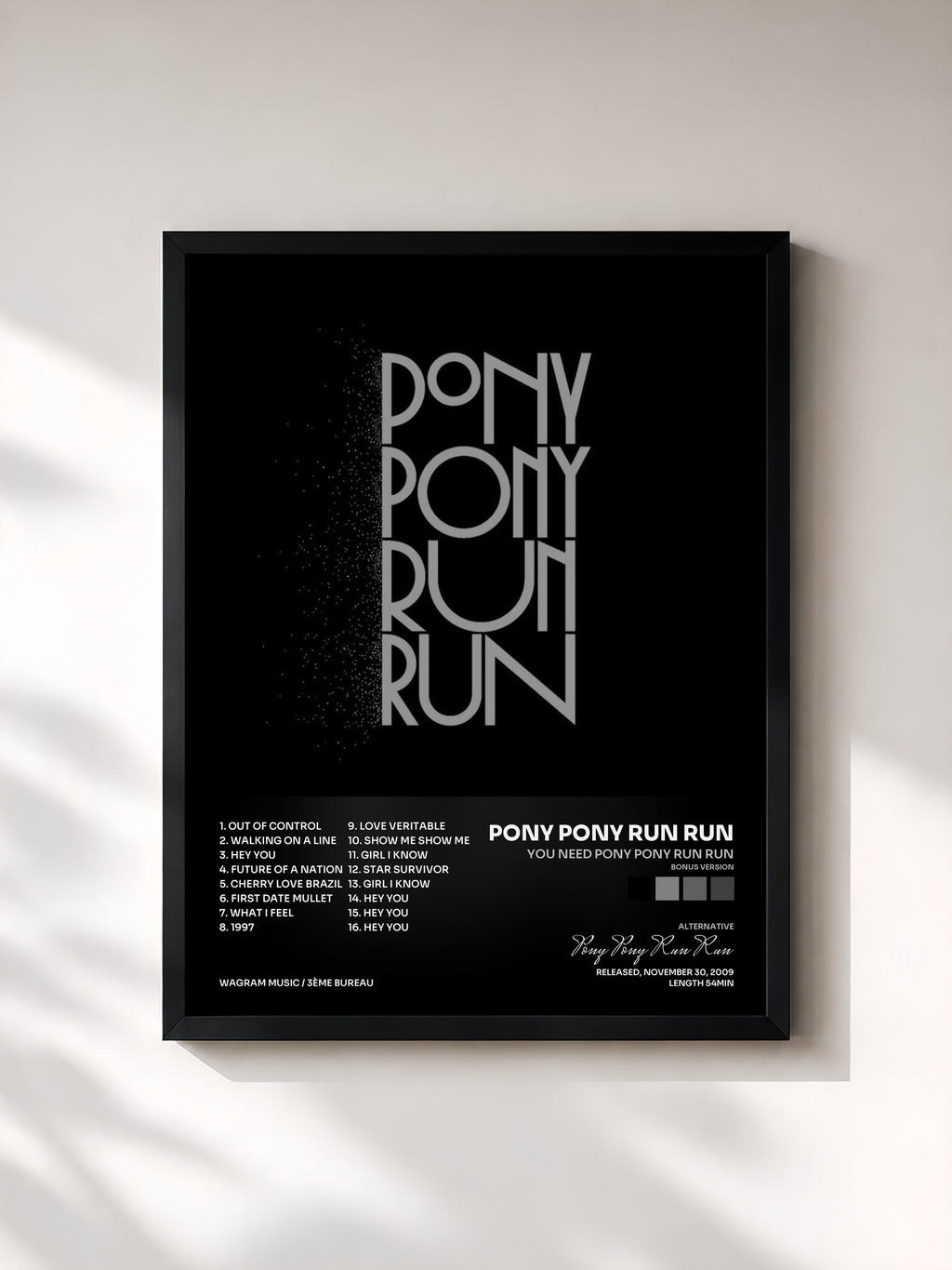 #noir Tableau de l'album You need Pony Pony Run Run (bonus version) de Pony Pony Run Run, cadre noir, imprimé et encadré en France