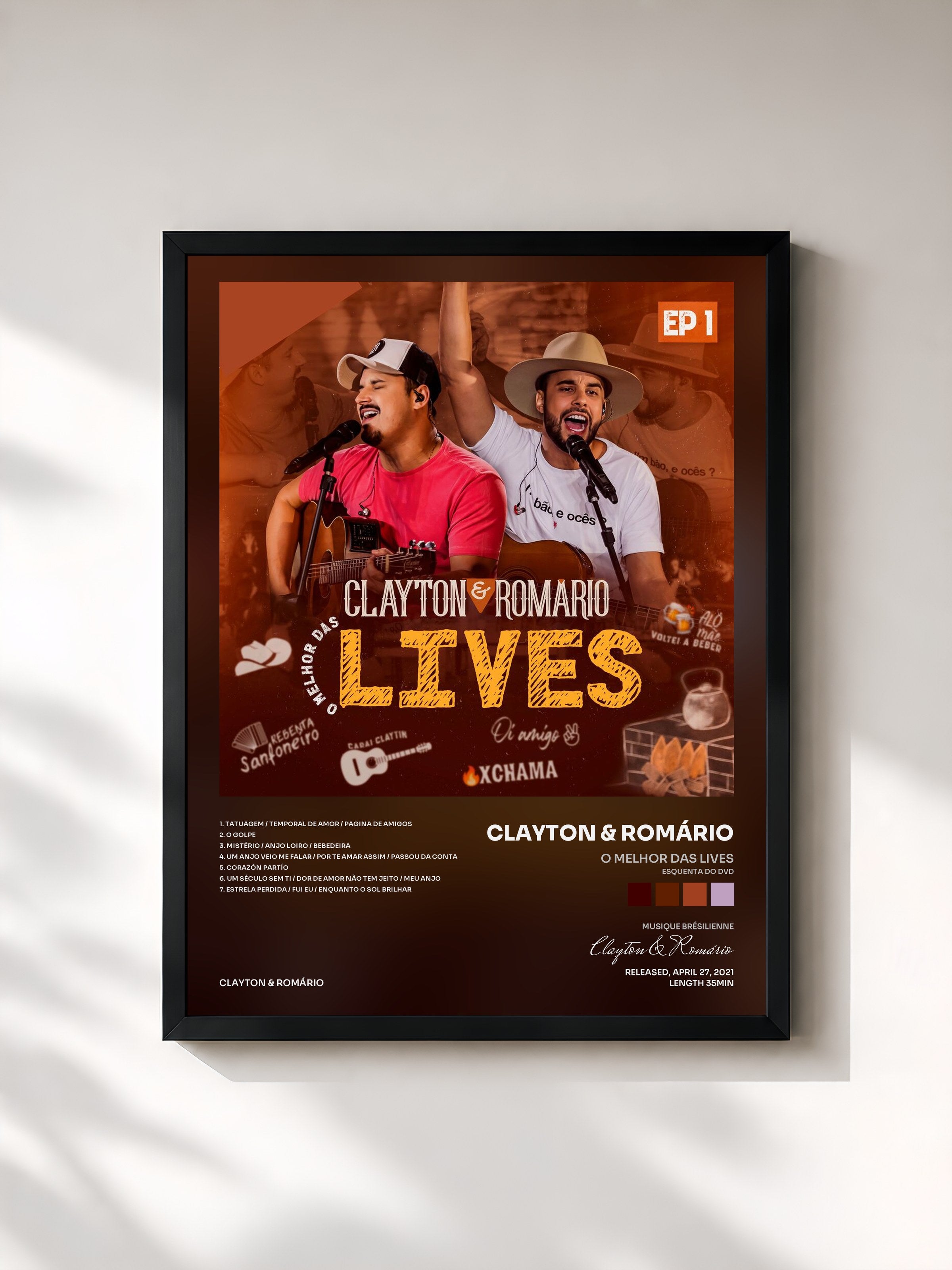 #noir Tableau de l'album O Melhor das Lives (Esquenta do Dvd), Ep. 1 de Clayton & Romário, cadre noir, imprimé et encadré en France