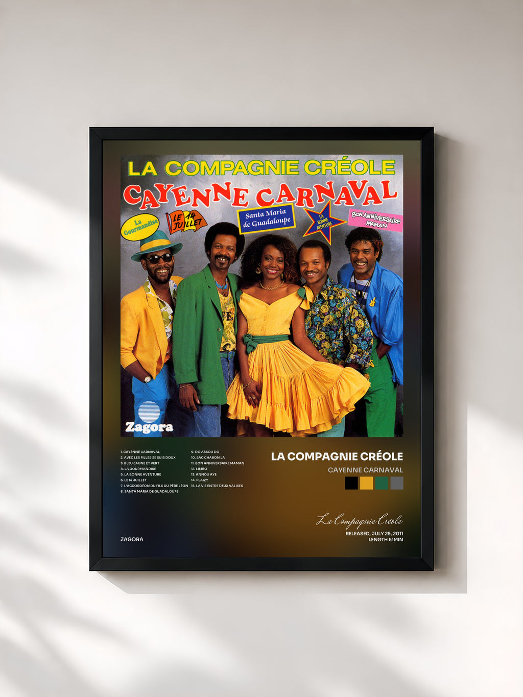 #noir Tableau de l'album Cayenne Carnaval de La Compagnie Créole, cadre noir, imprimé et encadré en France